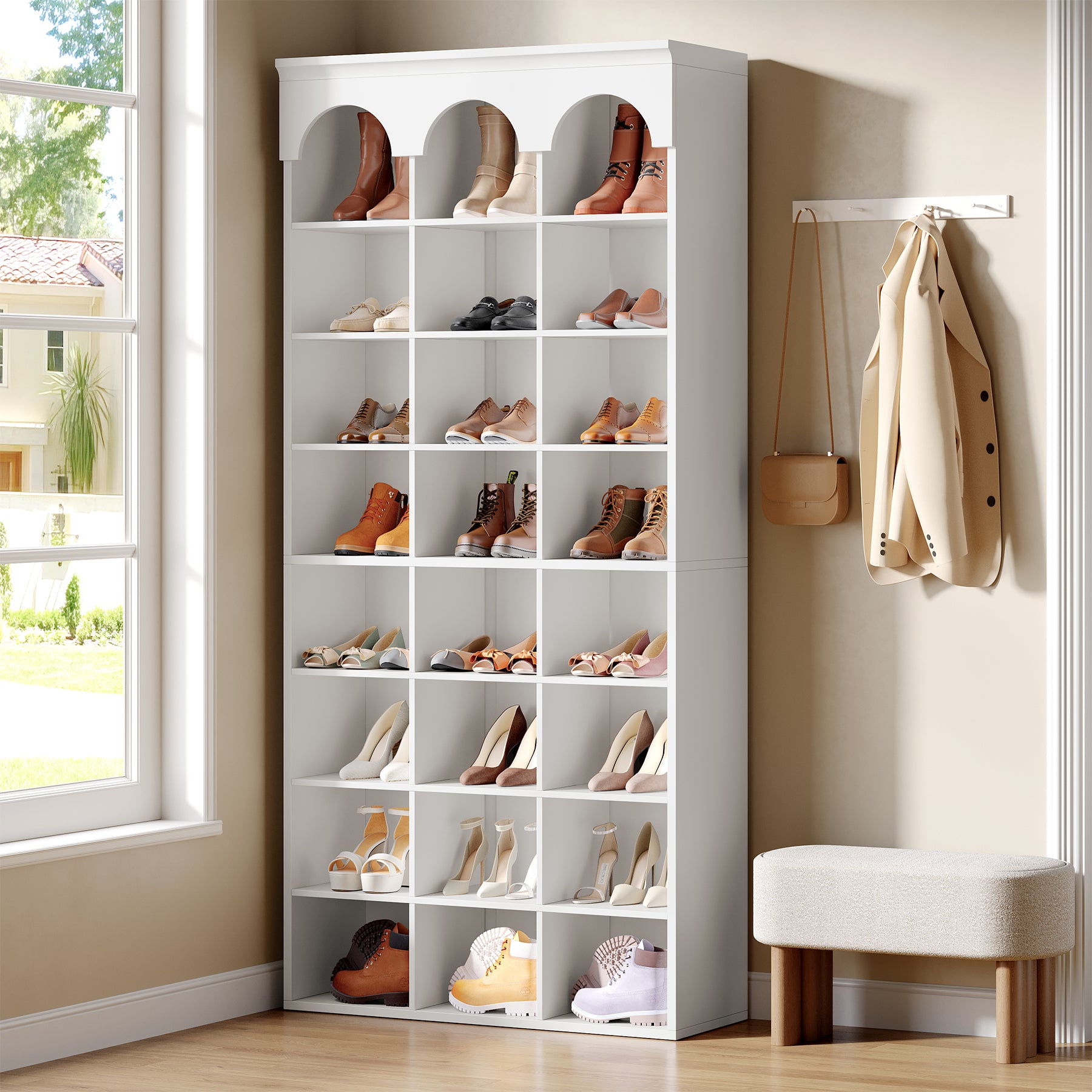 70.87" Shoe Storage Cabinet, Freestanding Shoe Rack with 24 Cubbies