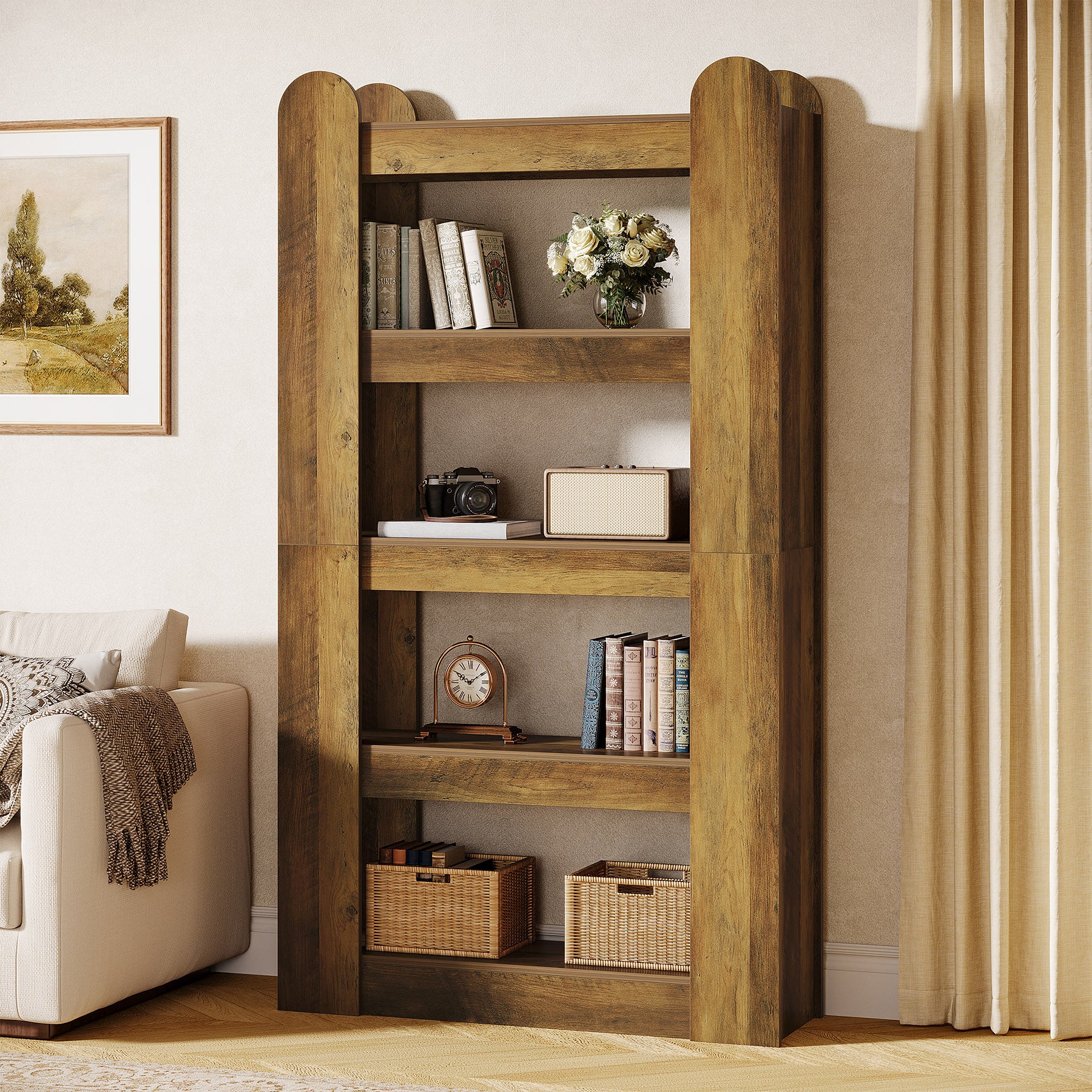 5-Tier Bookshelf, 70.86" Farmhouse Bookcase Display Shelf