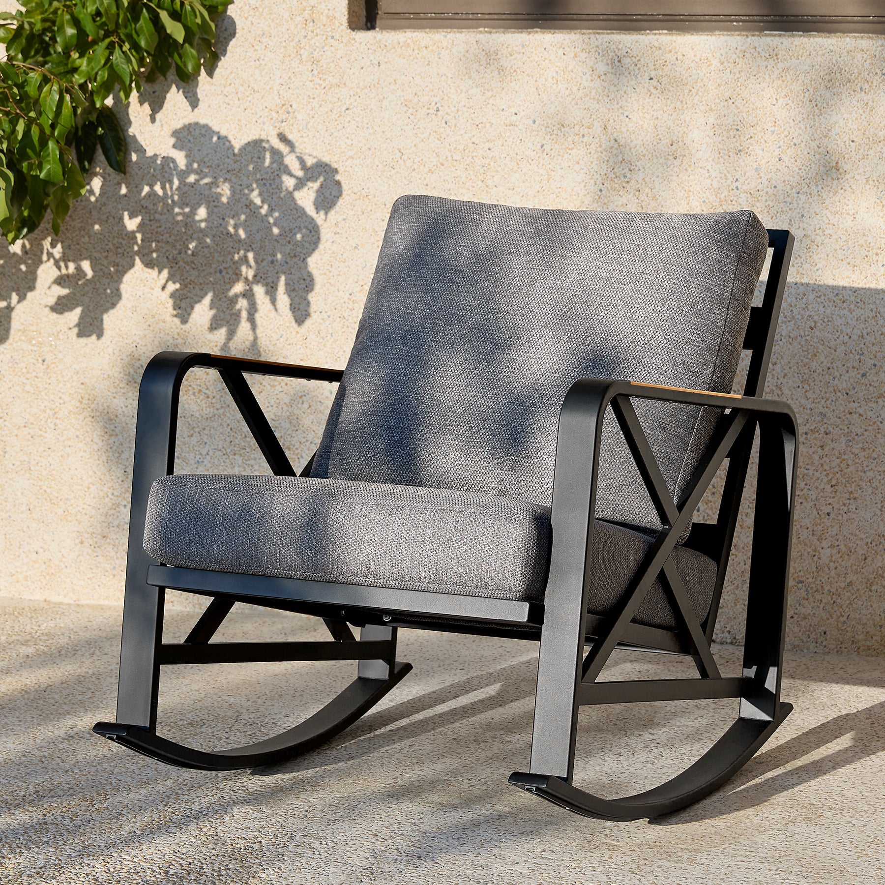 Outdoor Rocking Chair, Patio Seating Waterproof Rocker with Thick Cushion