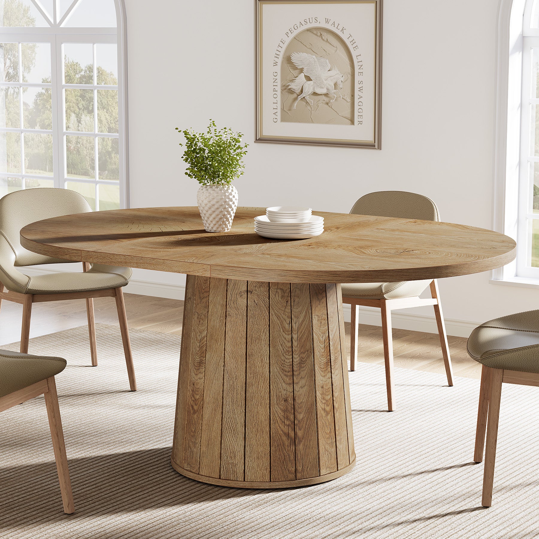 55" Dining Table, Wood Oval Kitchen Dinner Table