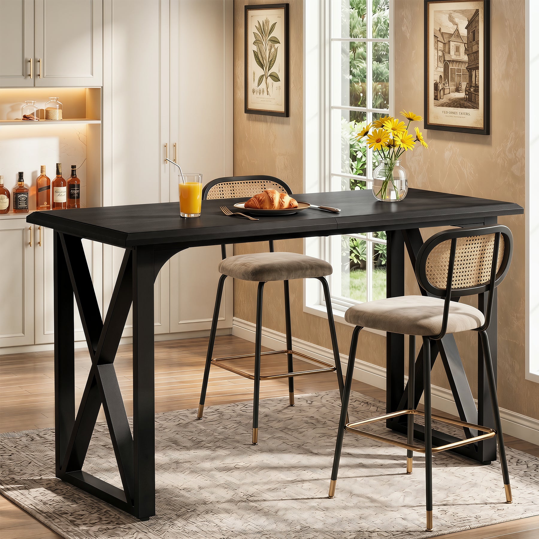55" Rectangle Bar Table, Counter Height Pub Table for Dining Room, Kitchen