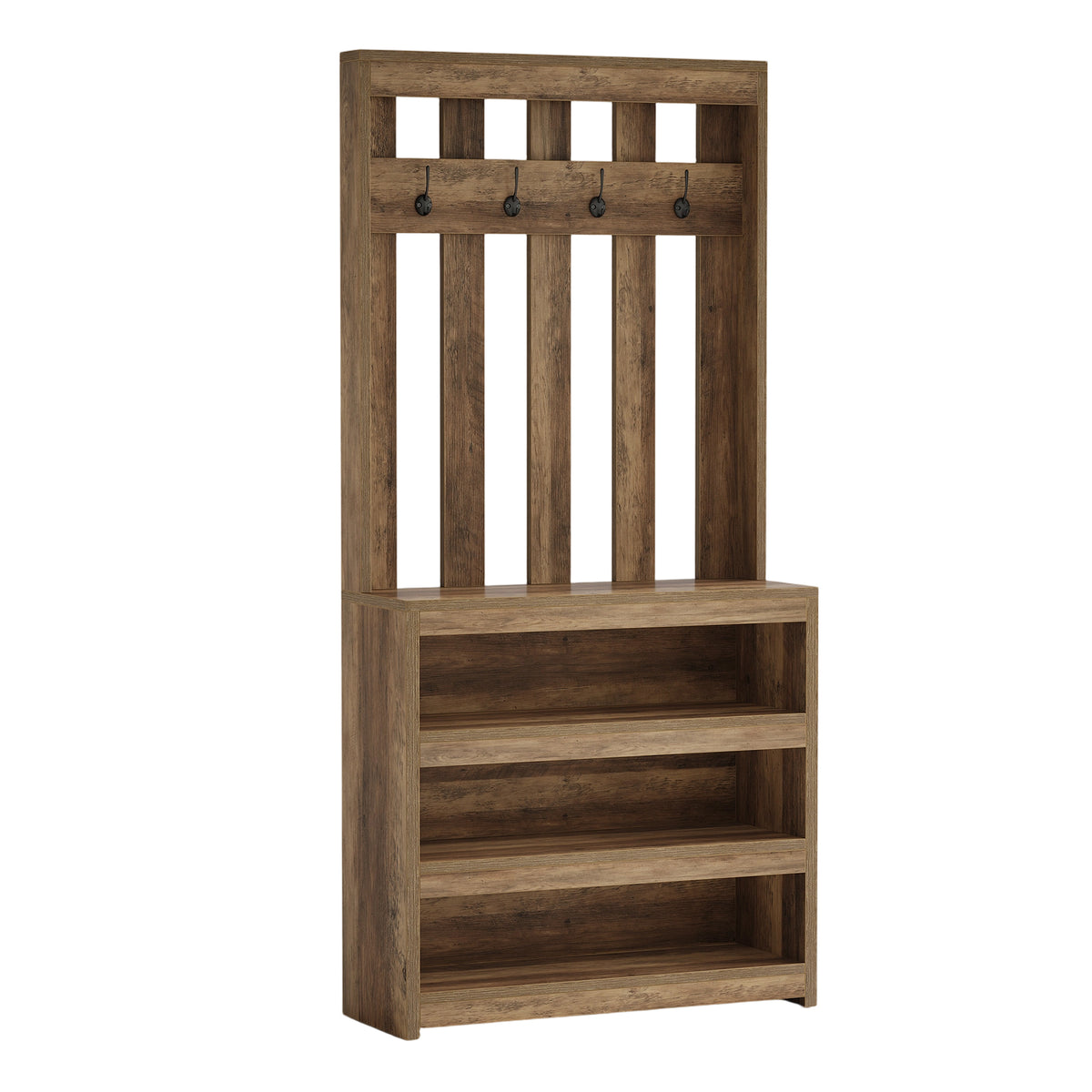 71" Entryway Hall Tree, Freestanding Coat Rack with 3-Tier Open Shoe Storage for Foyer Mudroom