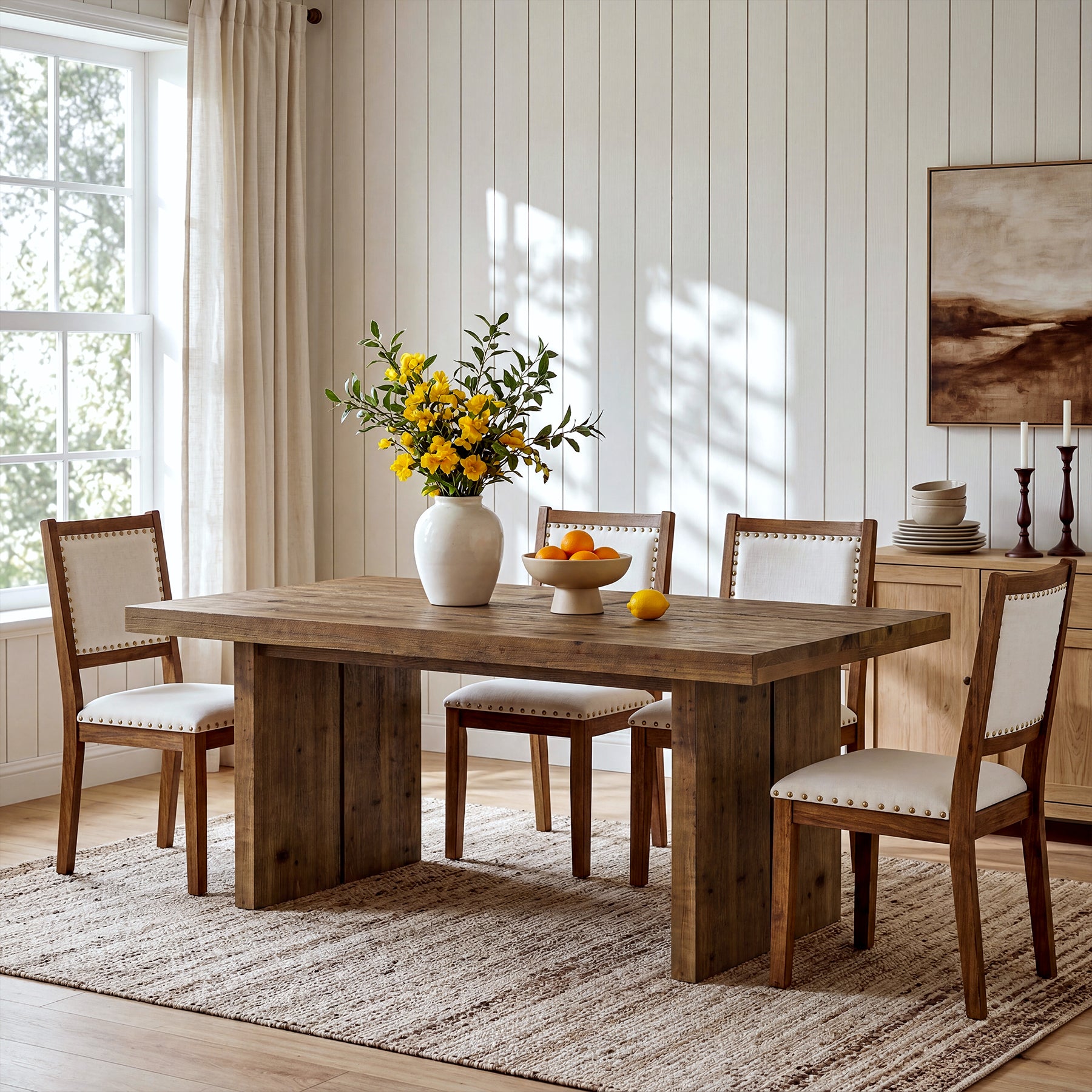 Tribesigns 63" Solid Wood Dining Table, Rectangle Kitchen Table for Dining Room