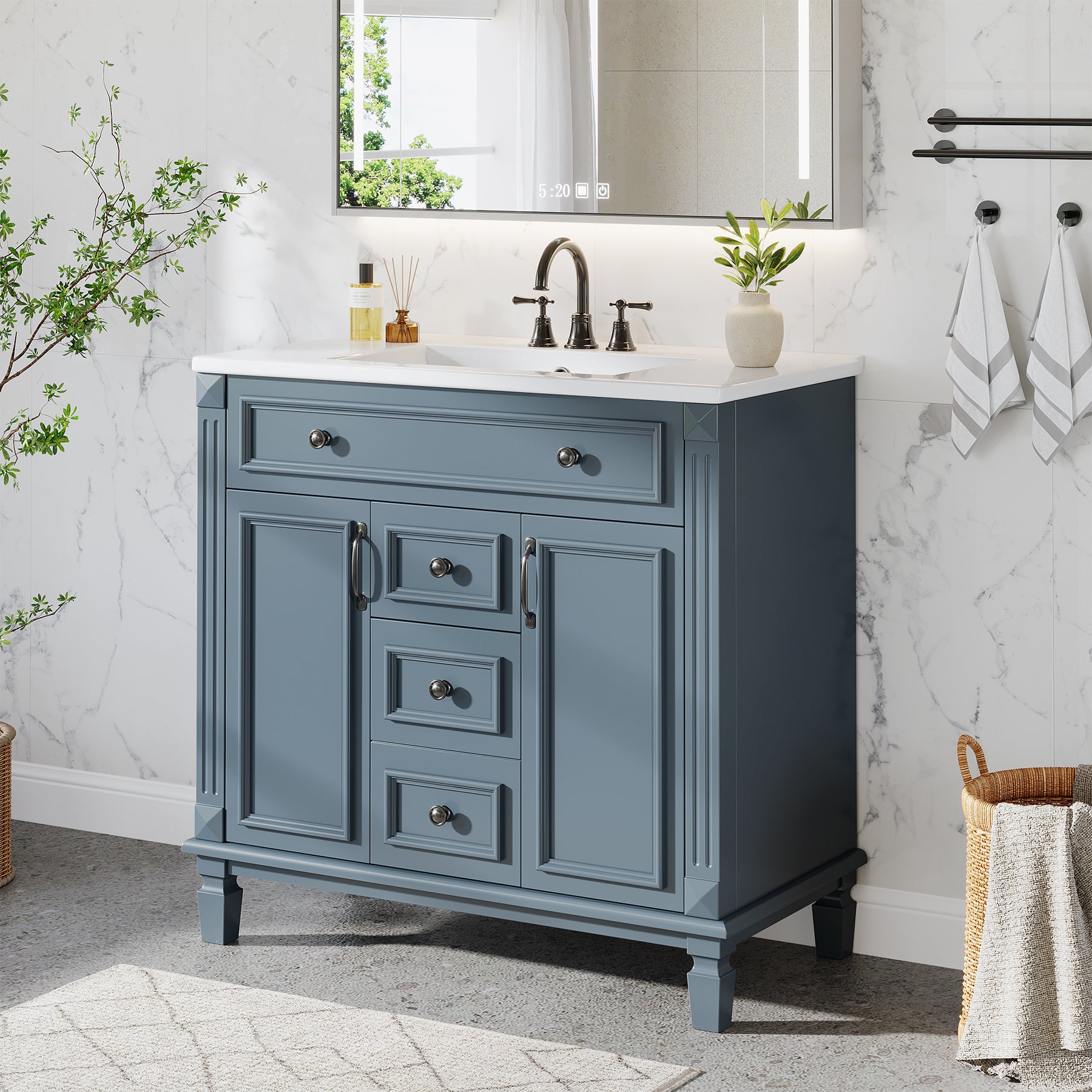 36" Bathroom Vanity With Sink, Bath Storage Vanity with 2 Drawers & 2 Door Organizers