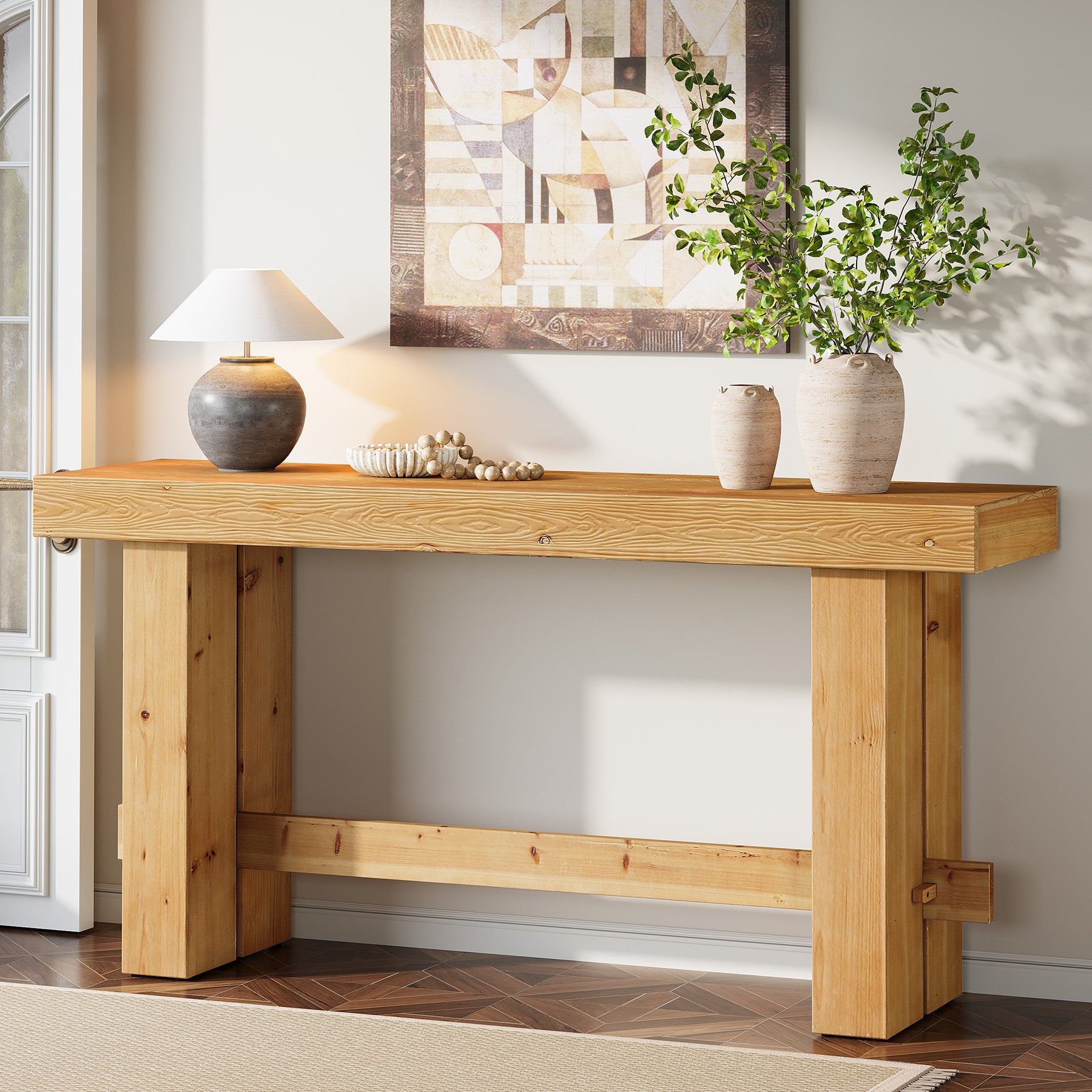 Solid Wood Console Table, 63" Sofa Entryway Table with Stable Leg