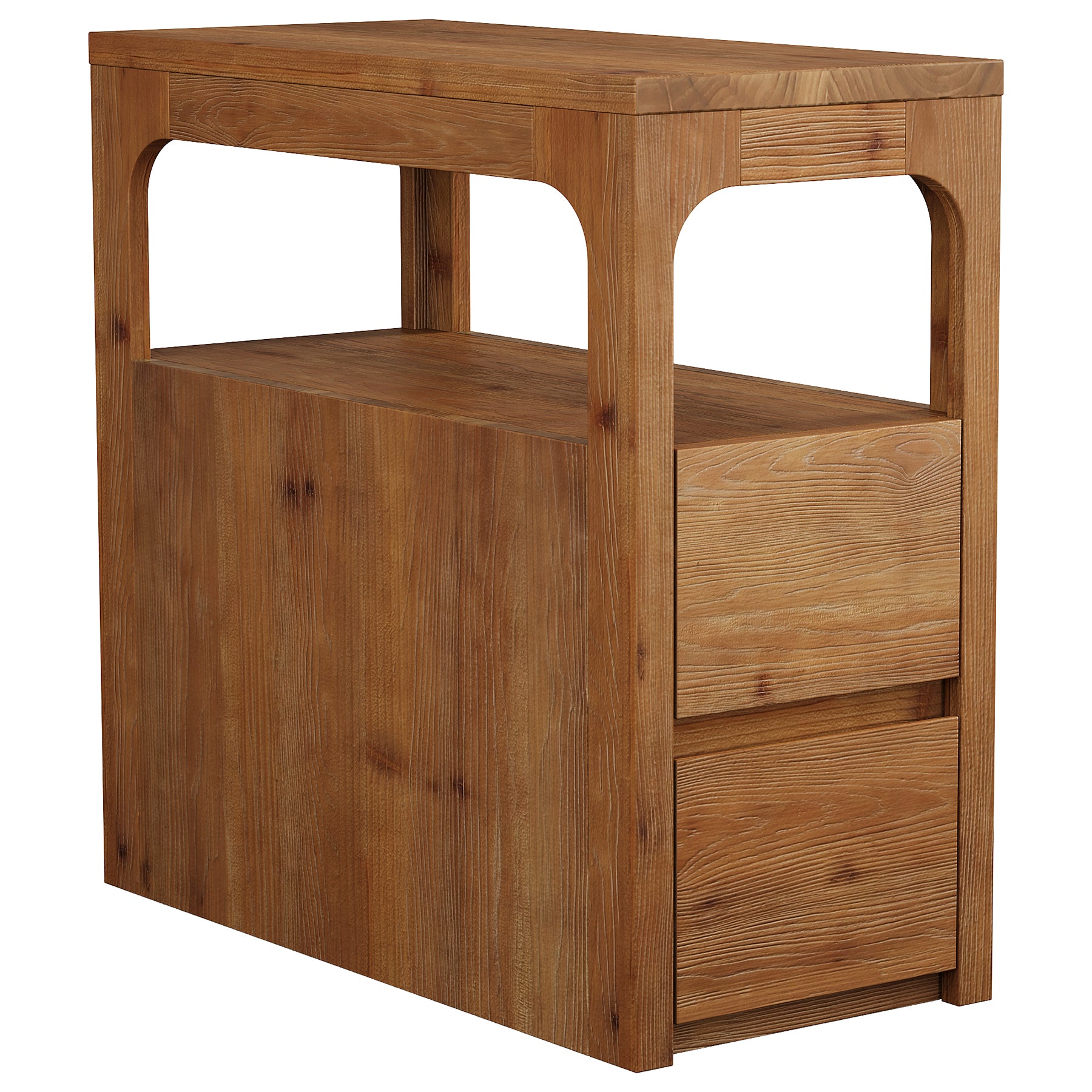 Narrow Solid Wood End Table, Farmhouse Side Table with 2 Drawers