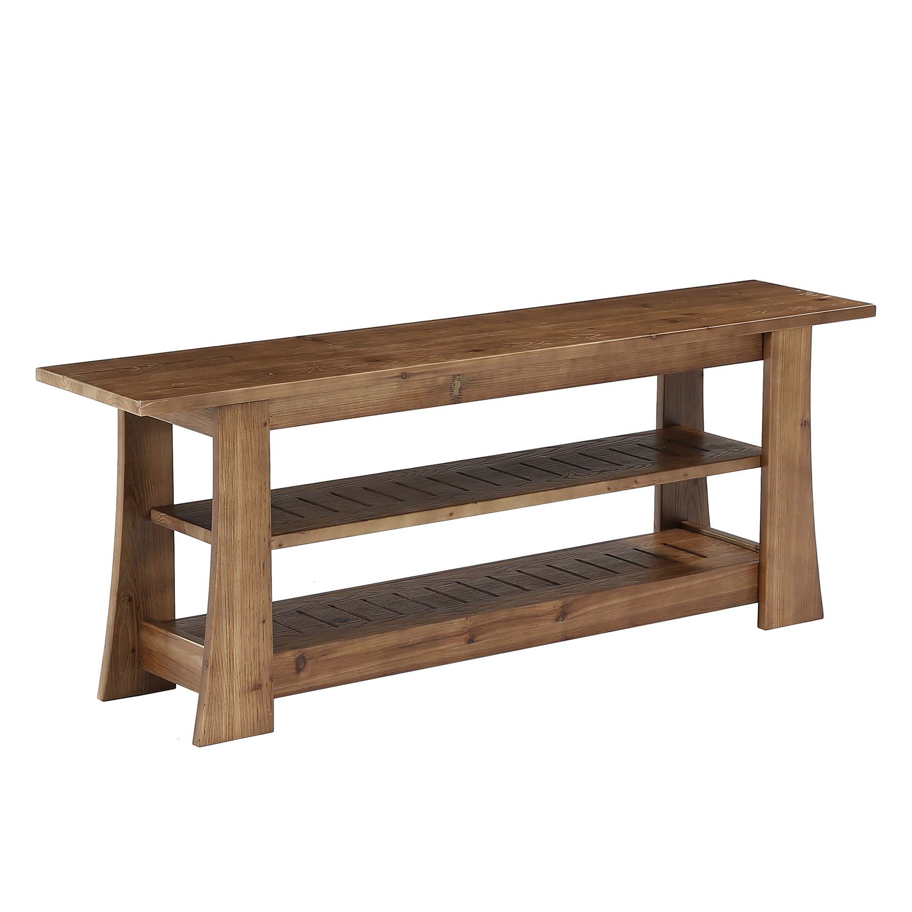 63-Inch Solid Wood Shoe Bench, Farmhouse Indoor Entryway Bench with 3-Tier Storage