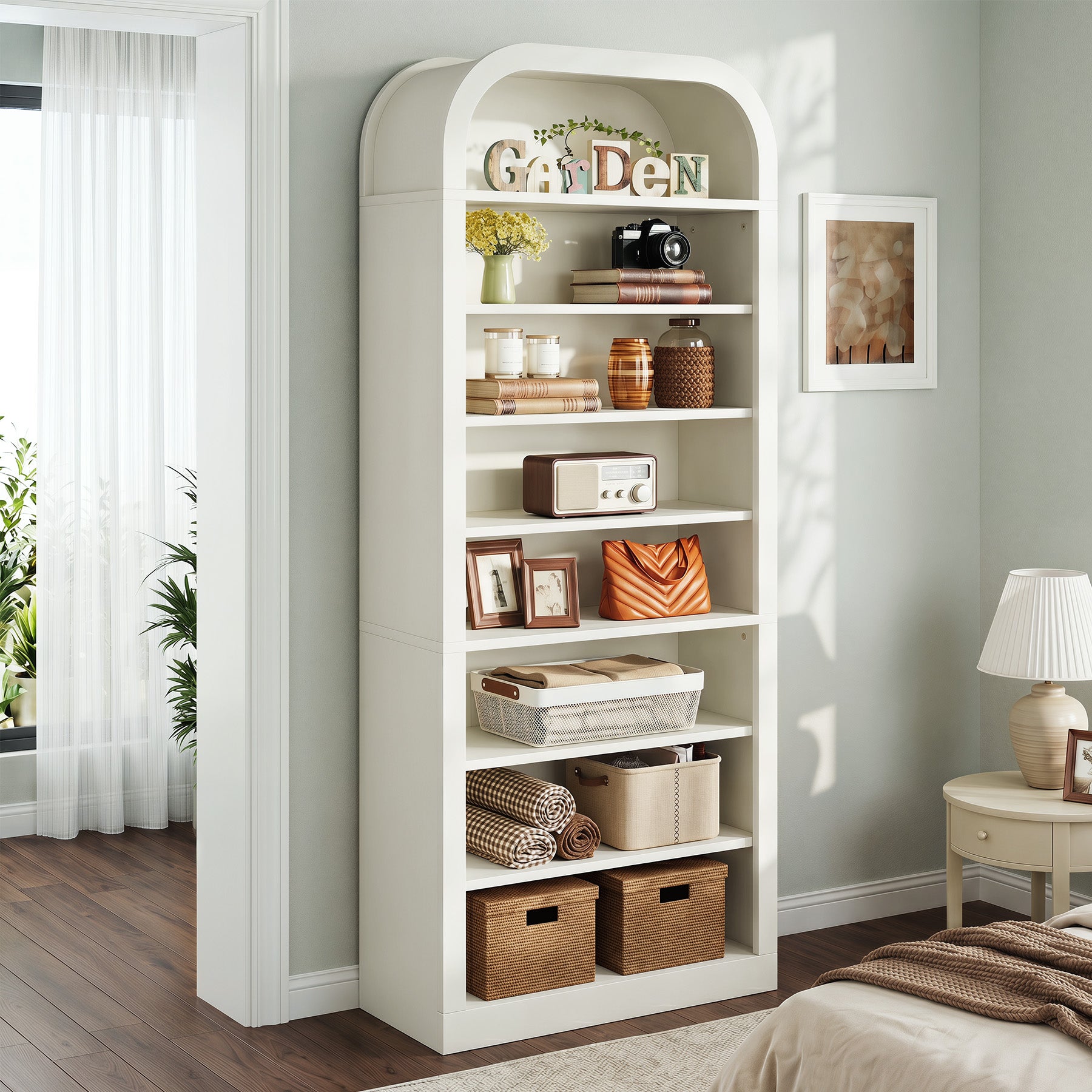 8-Tier Arched Bookshelf, 74” Tall Bookcase Open Display Shelf for Home Office