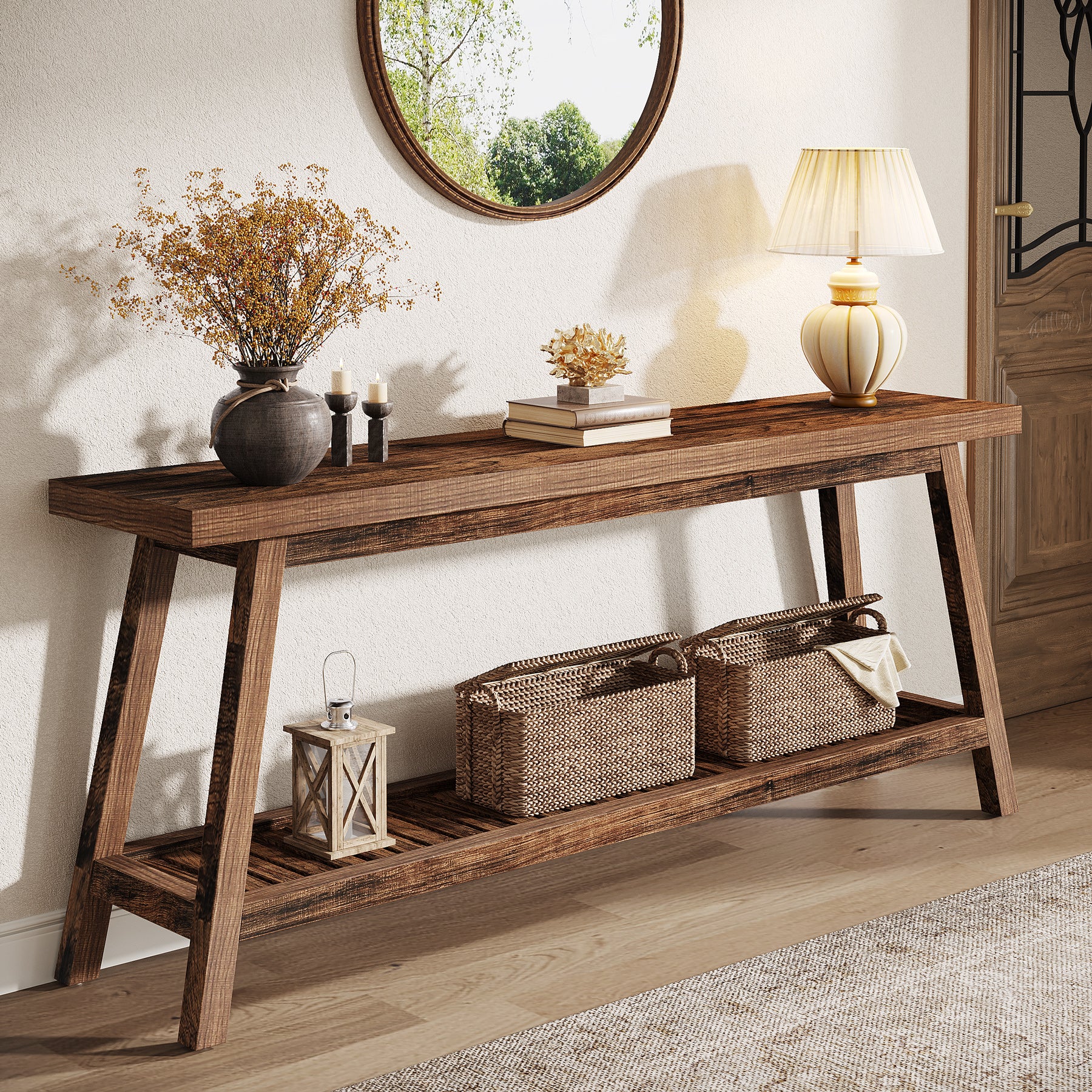 2-Tier Console Table, 70.9" Entryway Sofa Table for Hallway, Living Room