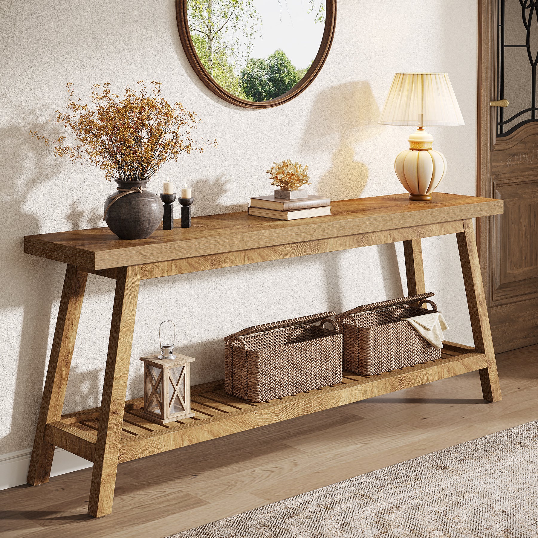 2-Tier Console Table, 70.9" Entryway Sofa Table for Hallway, Living Room