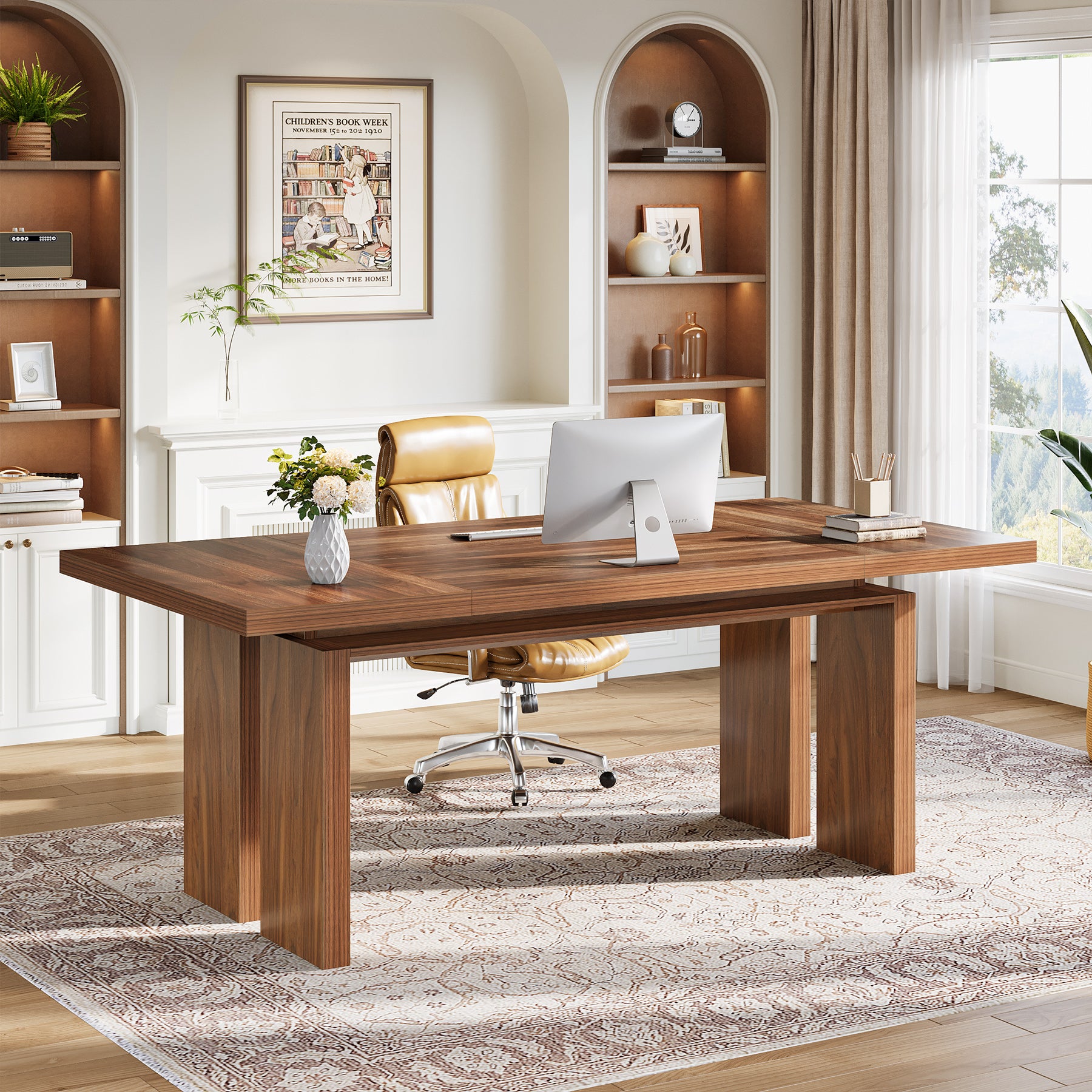 63" Executive Desk, Mid - Century Modern Computer Desk Writing Table Tribesigns