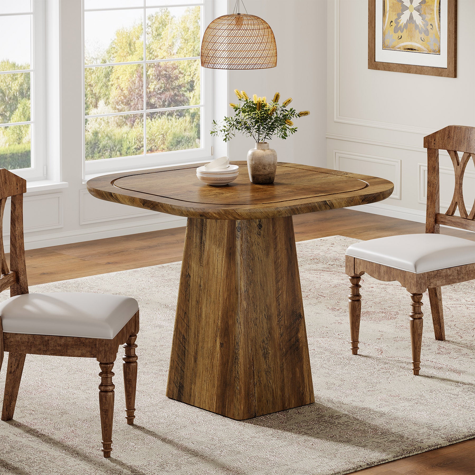 Square Dining Table for 2-4, 31.5" Kitchen Table with Heavy-Duty Pedestal Base