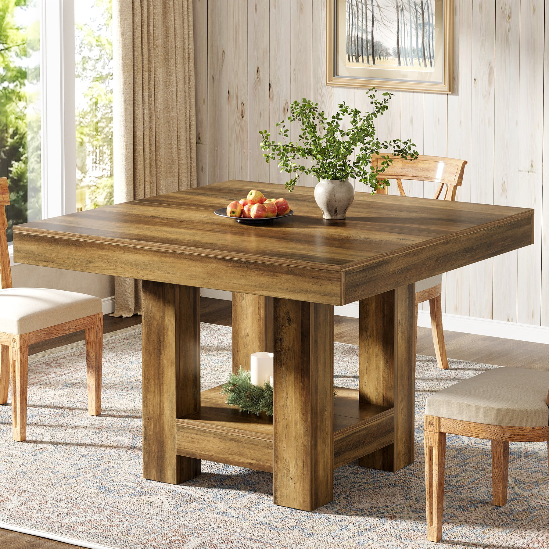 Square Dining Table, 39" Kitchen Dinner Table with Storage Shelf for 2-4