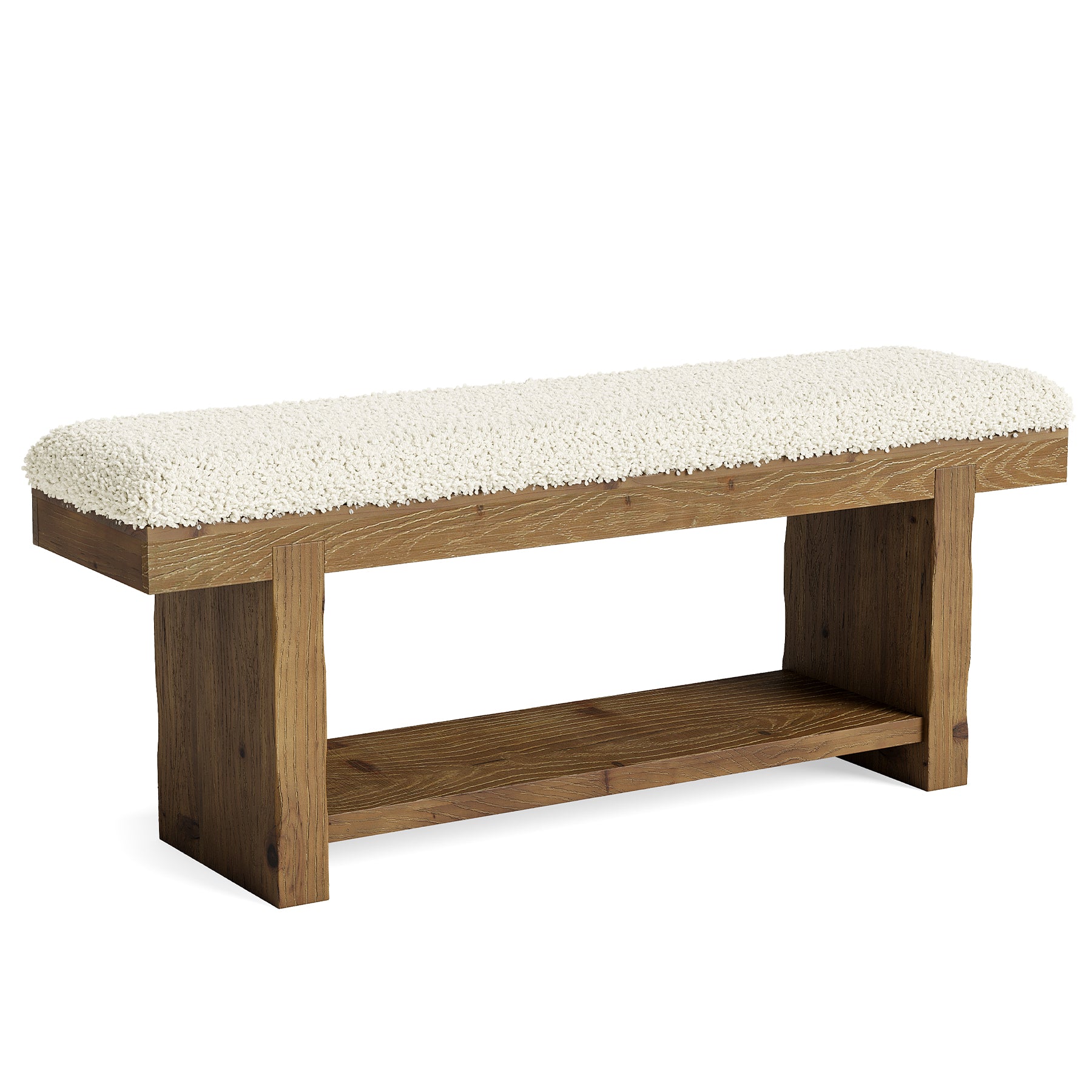 47.2" Solid Wood Farmhouse Bench, Upholstered Storage for Entryway