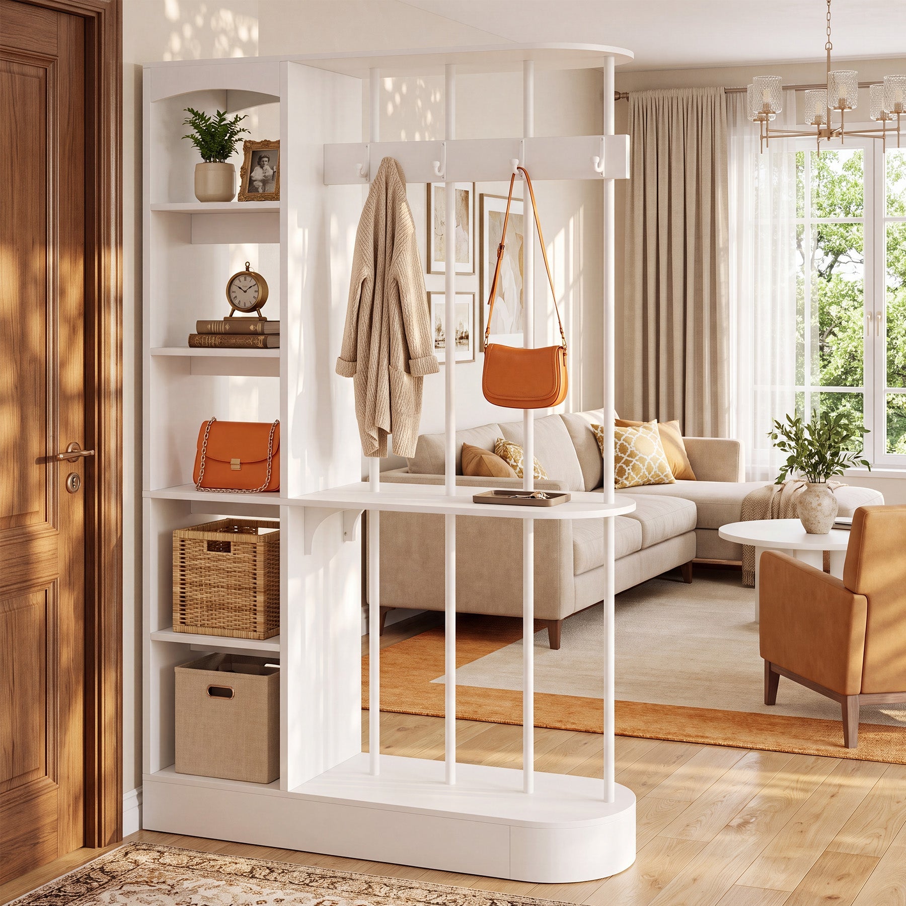 70.9" Wall Room Divider, Modern Wall Partition with Storage Shelves & 4 Hooks