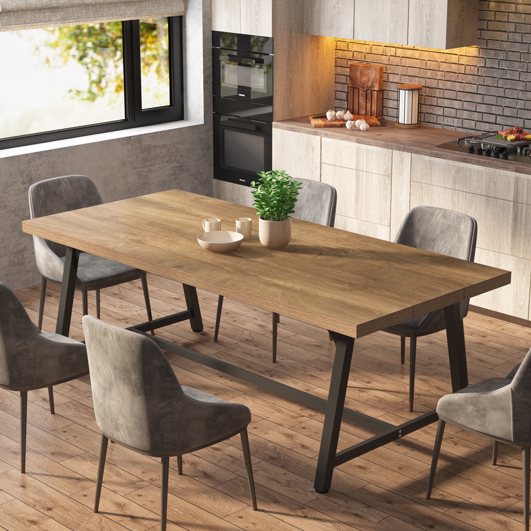 Dining Table for 8 People, 70.87" Rectangular Wood Kitchen Table