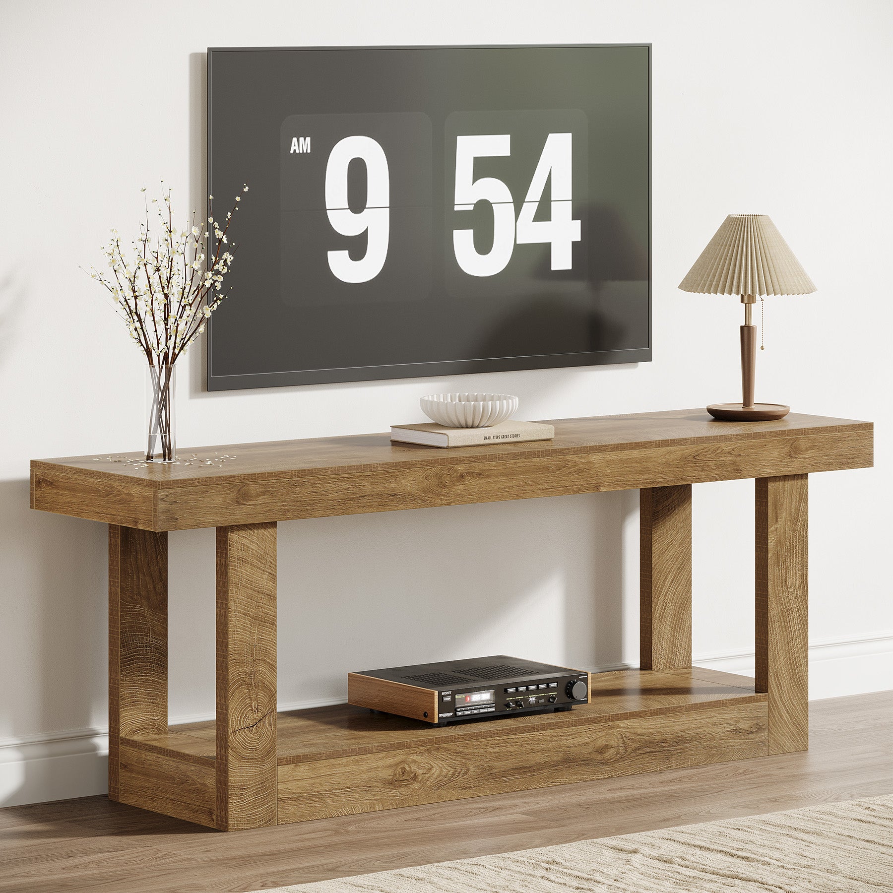 63" TV Stand for TVs up to 75", Farmhouse Entertainment Center with Shelves