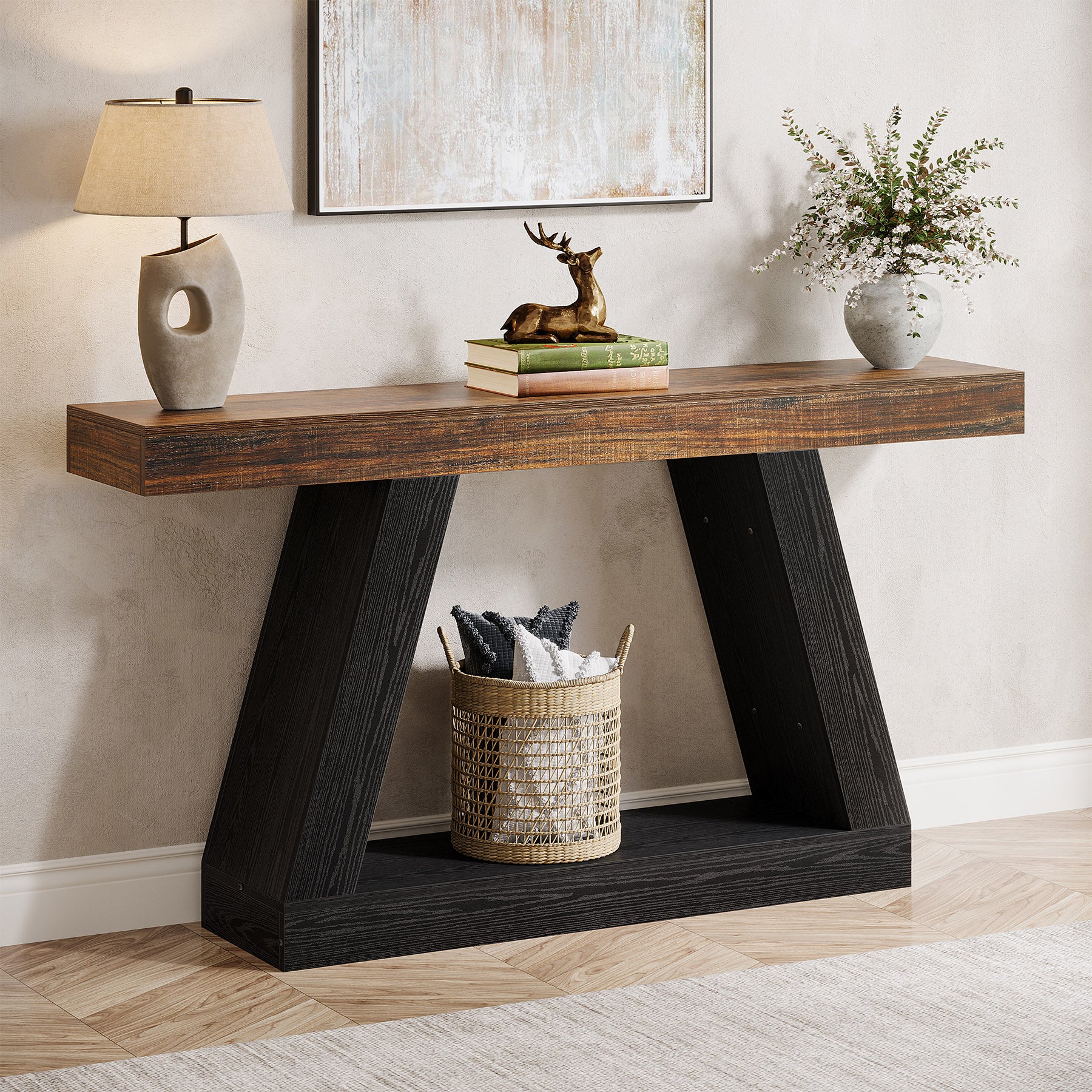 Farmhouse Console Table, 55" Sofa Table with Storage