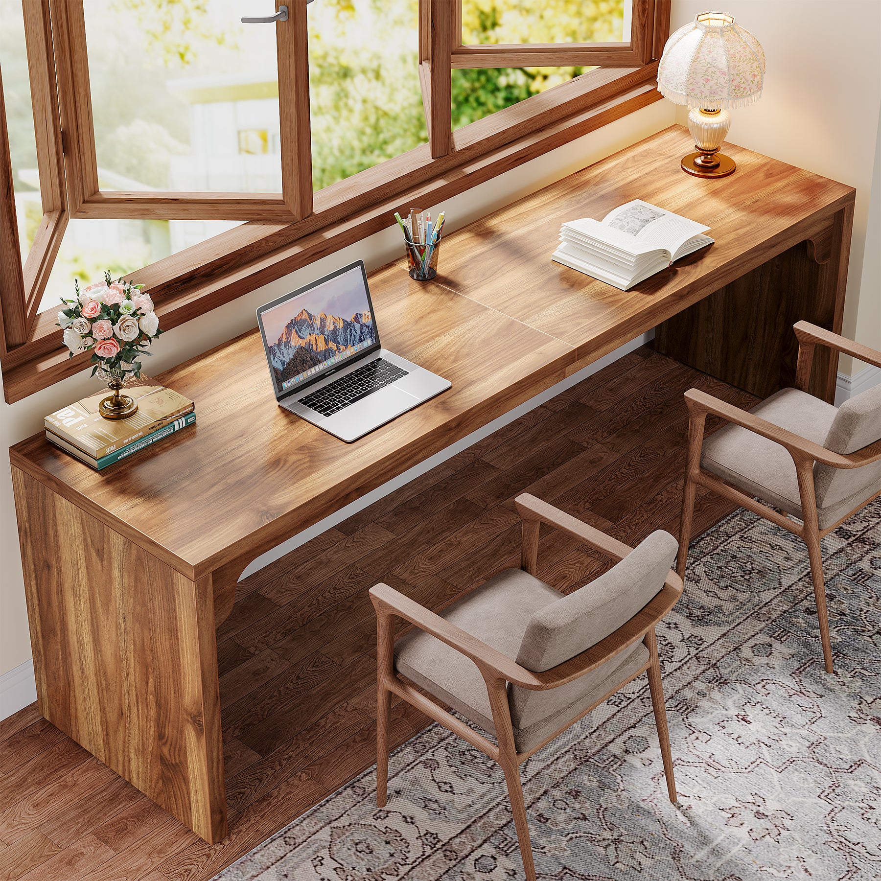 78.7" Two Person Desk, Wood Long Computer Desk Double Desk