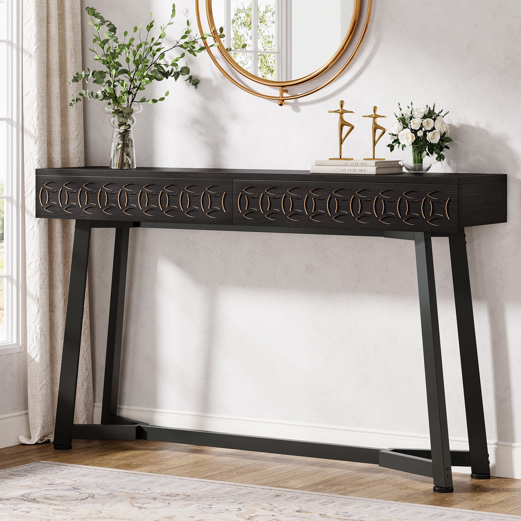55" Console Table, Modern Sofa Entryway Table with 2 Drawers Tribesigns