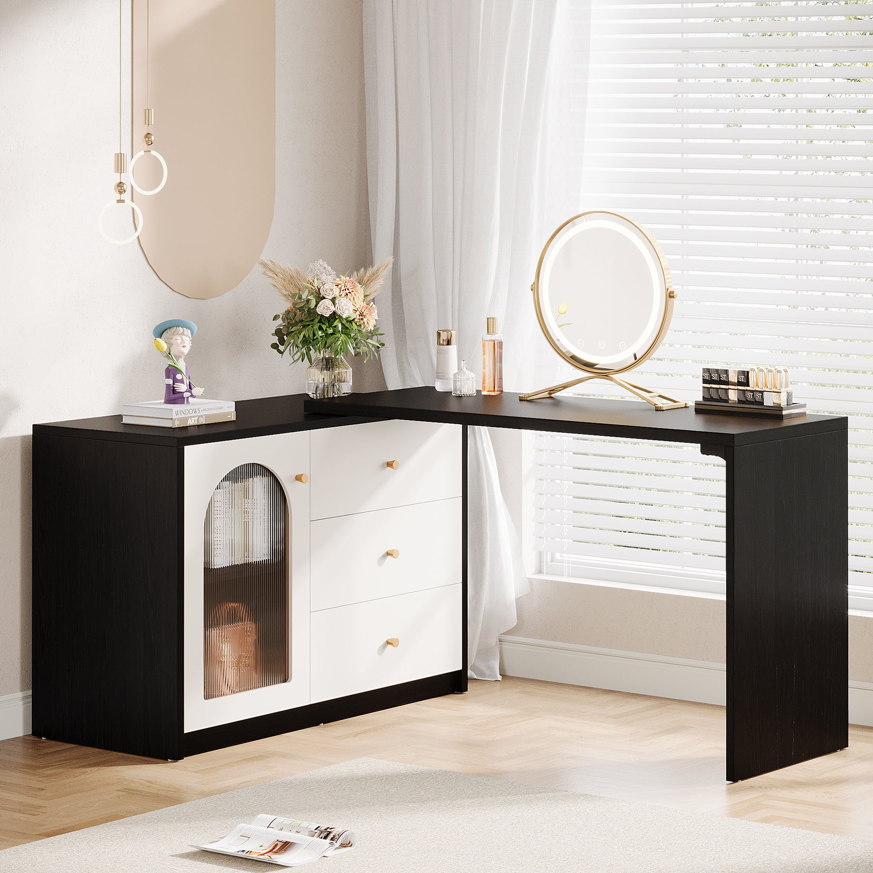 Modern Makeup Vanity, Dressing Table with 3 Drawers and Cabinet