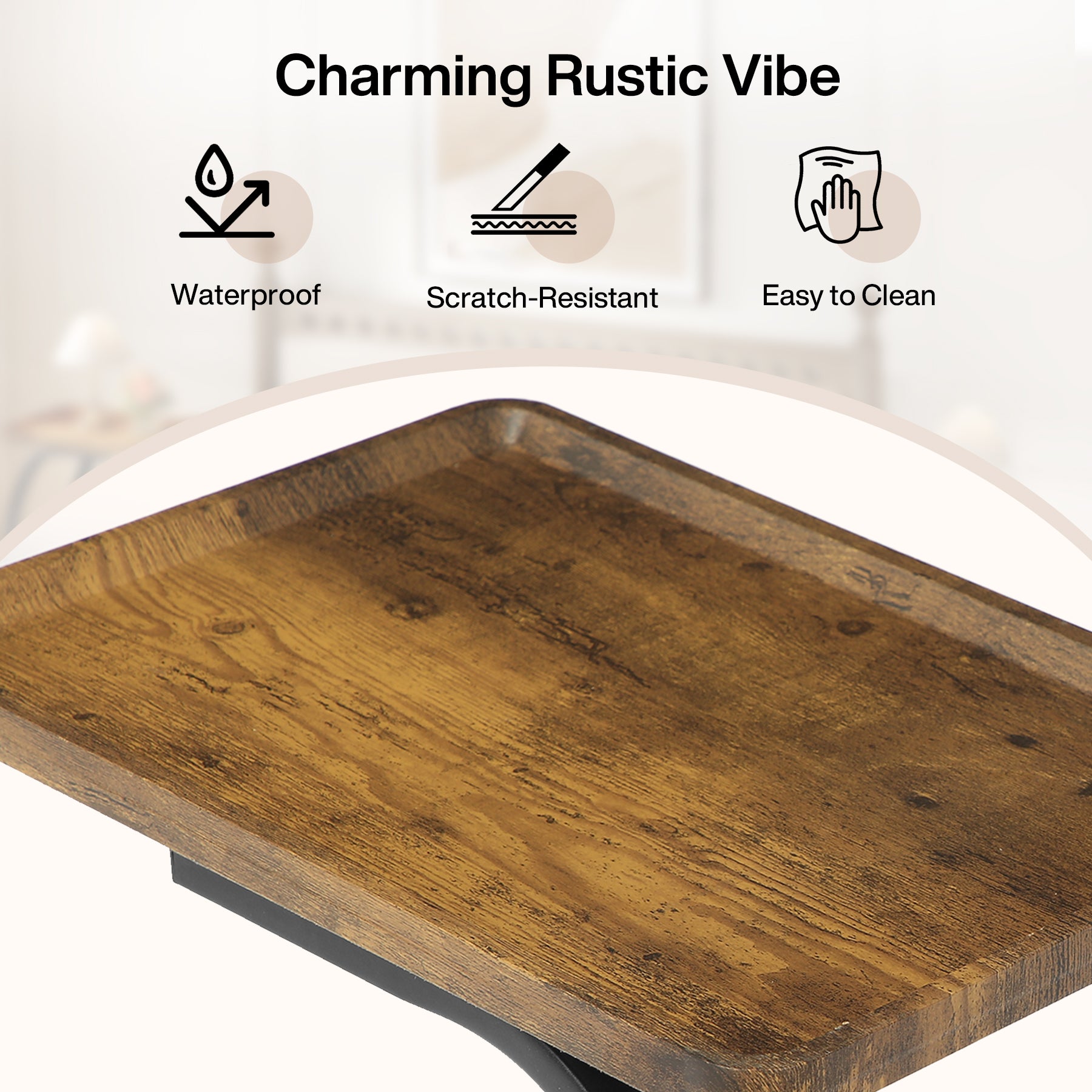 C-Shaped End Table, Industrial 2-Tier Side Table with Wheels