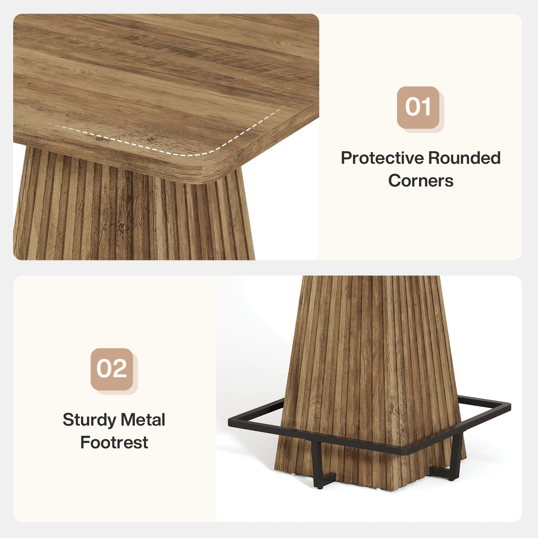 37.4" Square Bar Table, Farmhouse Counter Height Pub Table with Metal Footrest