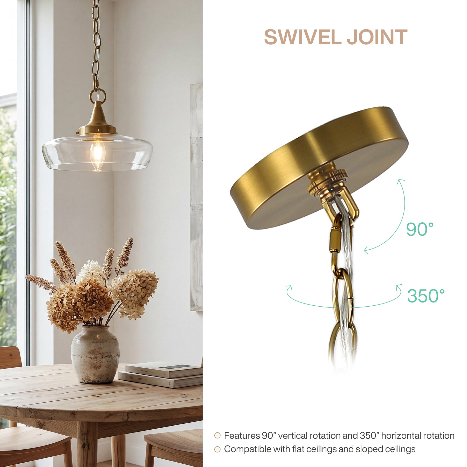 Elegant Light Fixture, 1-Light Glass Shade Pendant Light for Dining Room