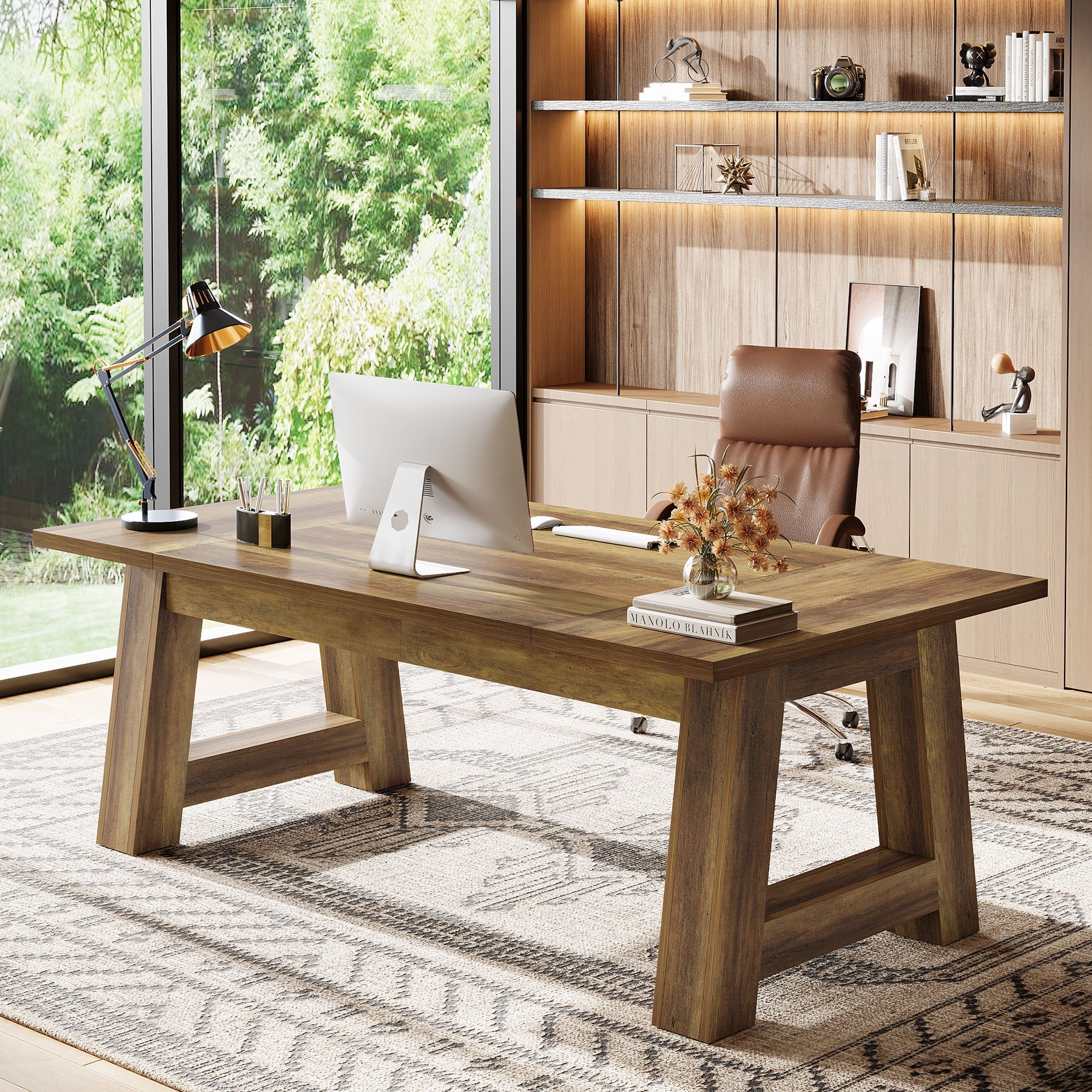 62.6" Executive Desk, Large Office Computer Desk with Thickened Frame