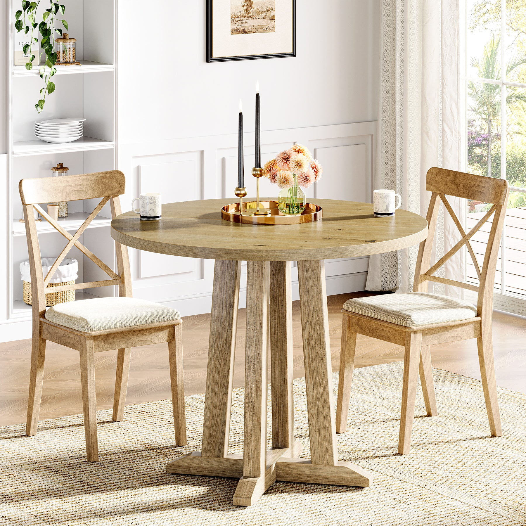 31.5" Round Dining Table, Small Kitchen Table with Sturdy Base for 2-4