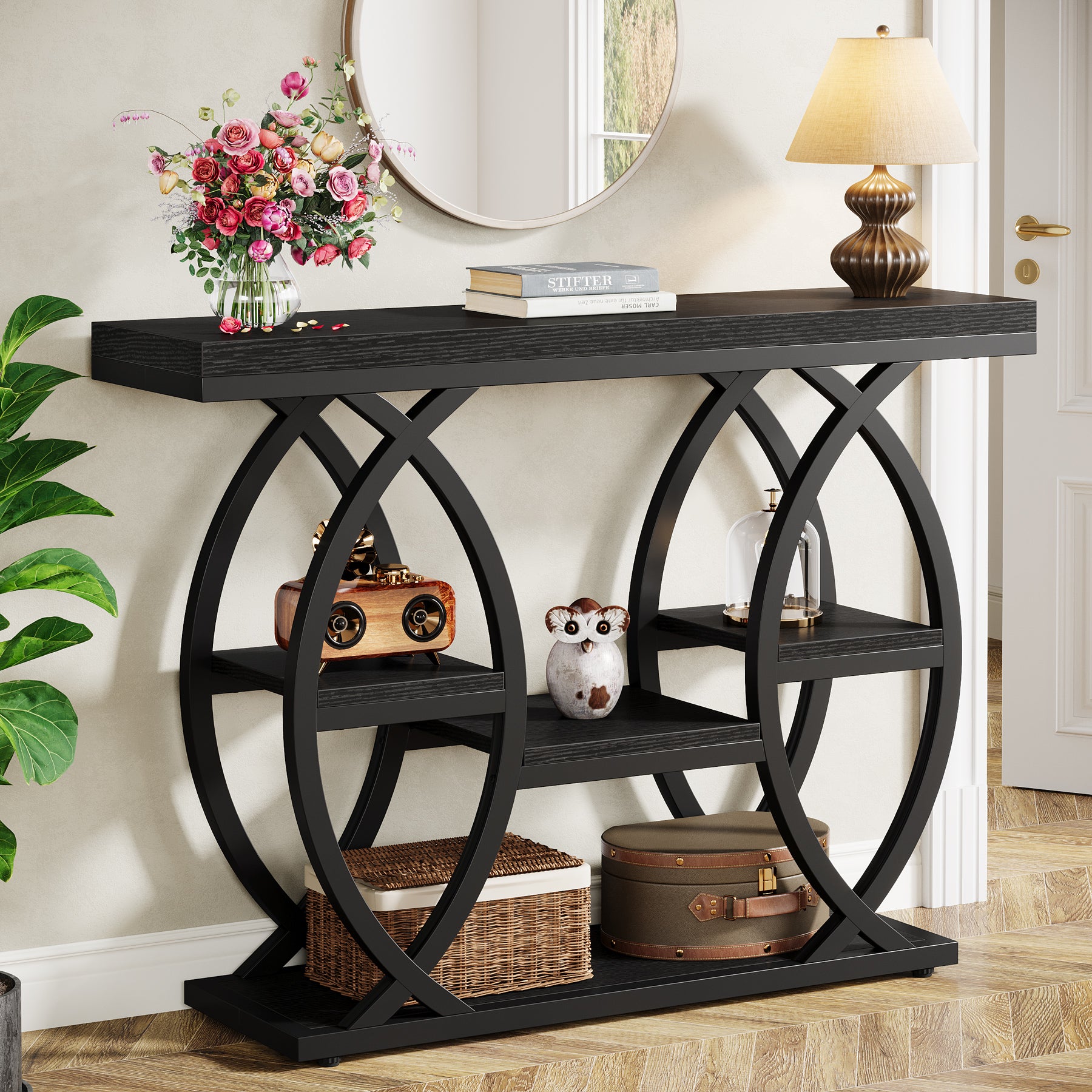 39.4" Console Table, Industrial 4-Tier Sofa Table Entryway Table with Storage Shelves