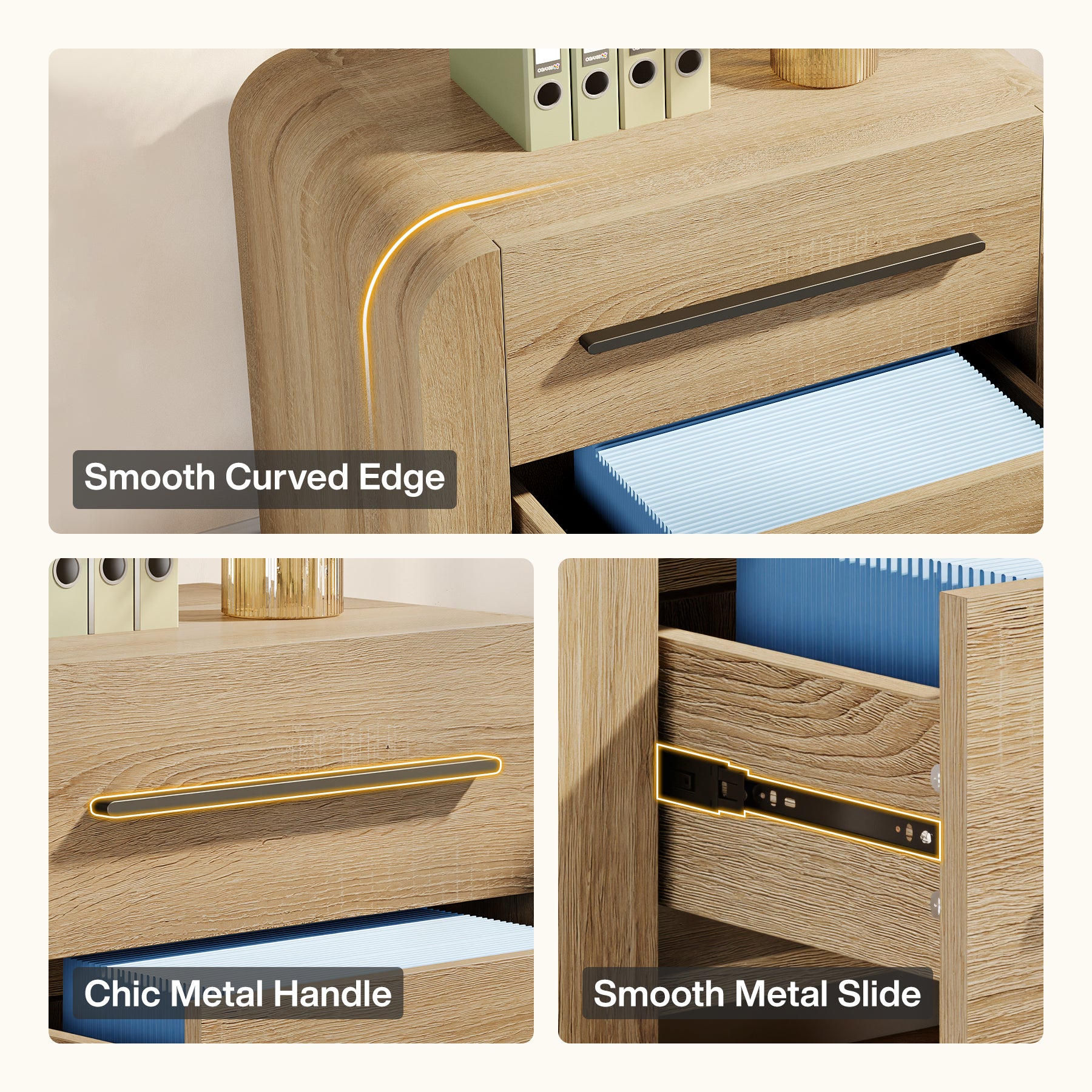 27.55" Nightstand with 2 Drawers, Modern Curved Bedside Table with Storage