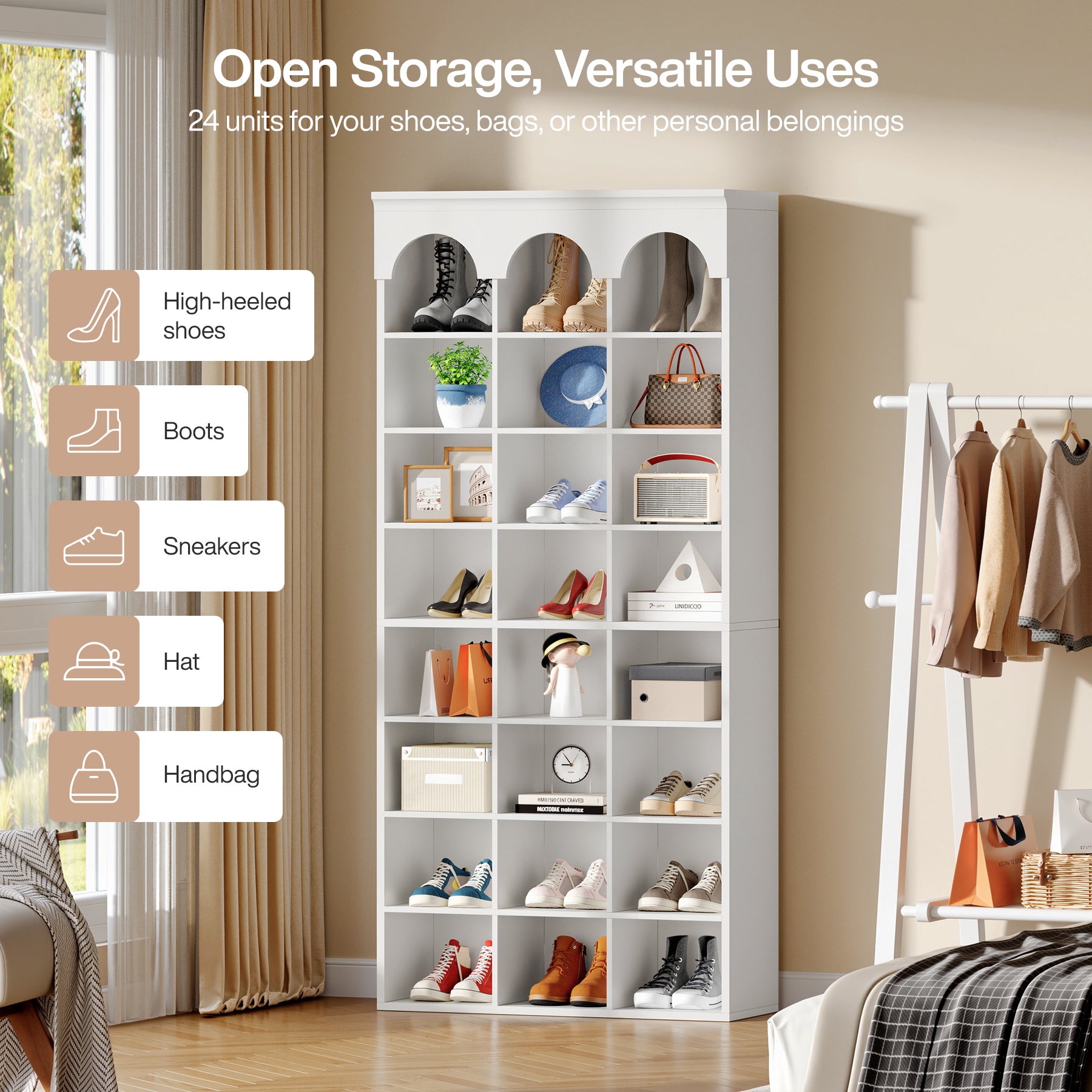 70.87" Shoe Storage Cabinet, Freestanding Shoe Rack with 24 Cubbies