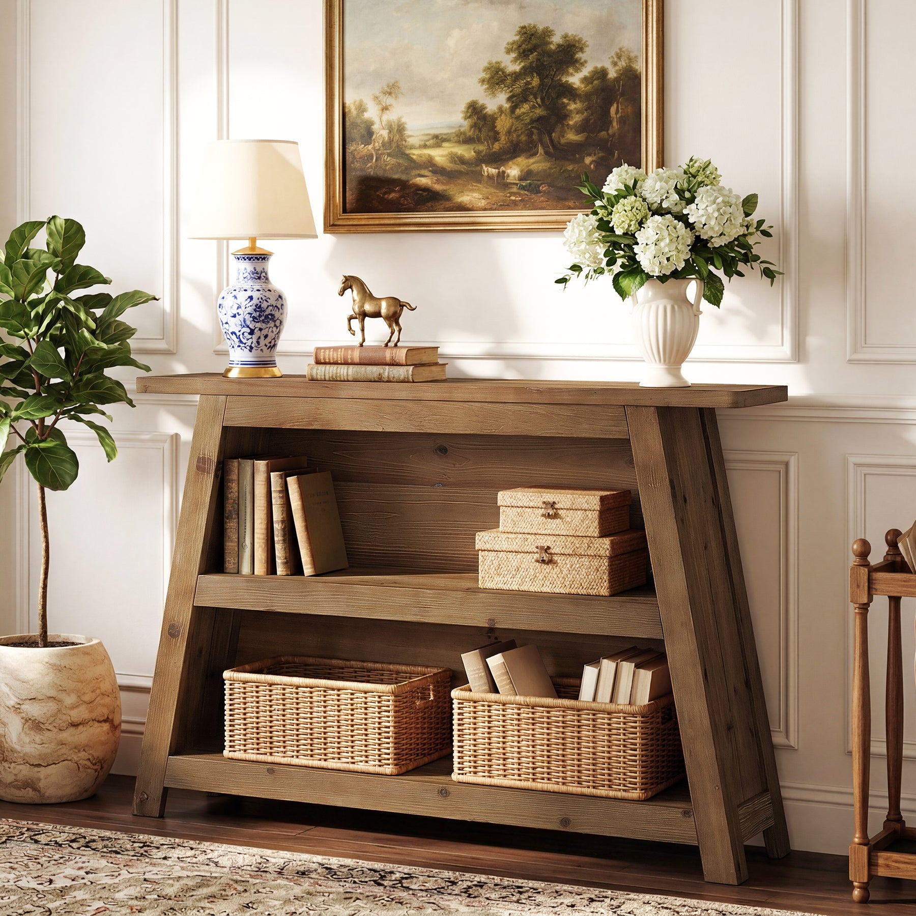 47" Solid Wood Console Table with Storage Shelves, 3-Tier Farmhouse Entryway & Sofa Table for Hallway