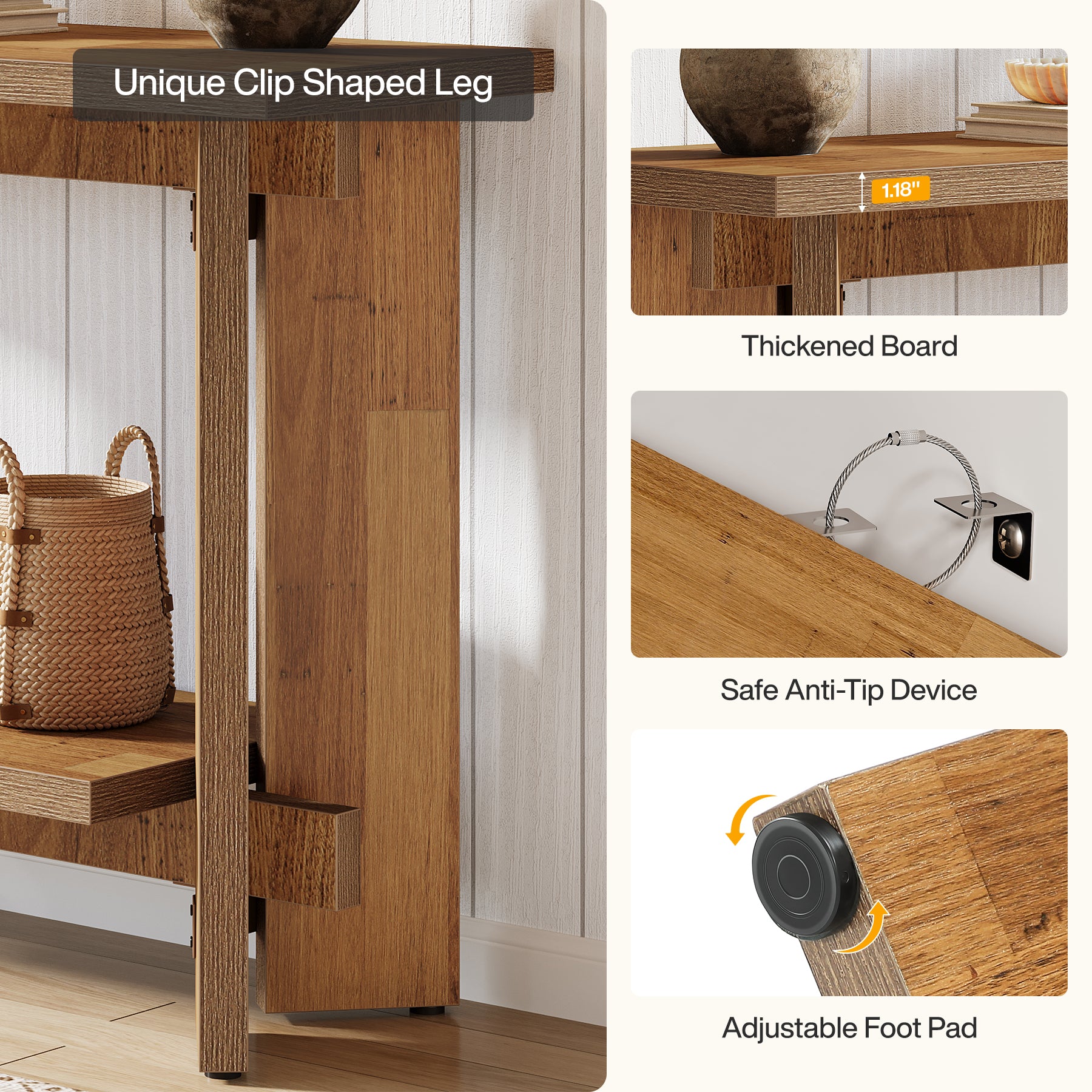 2-Tier Console Table, 41" Narrow Sofa Entryway Table with Storage Shelf