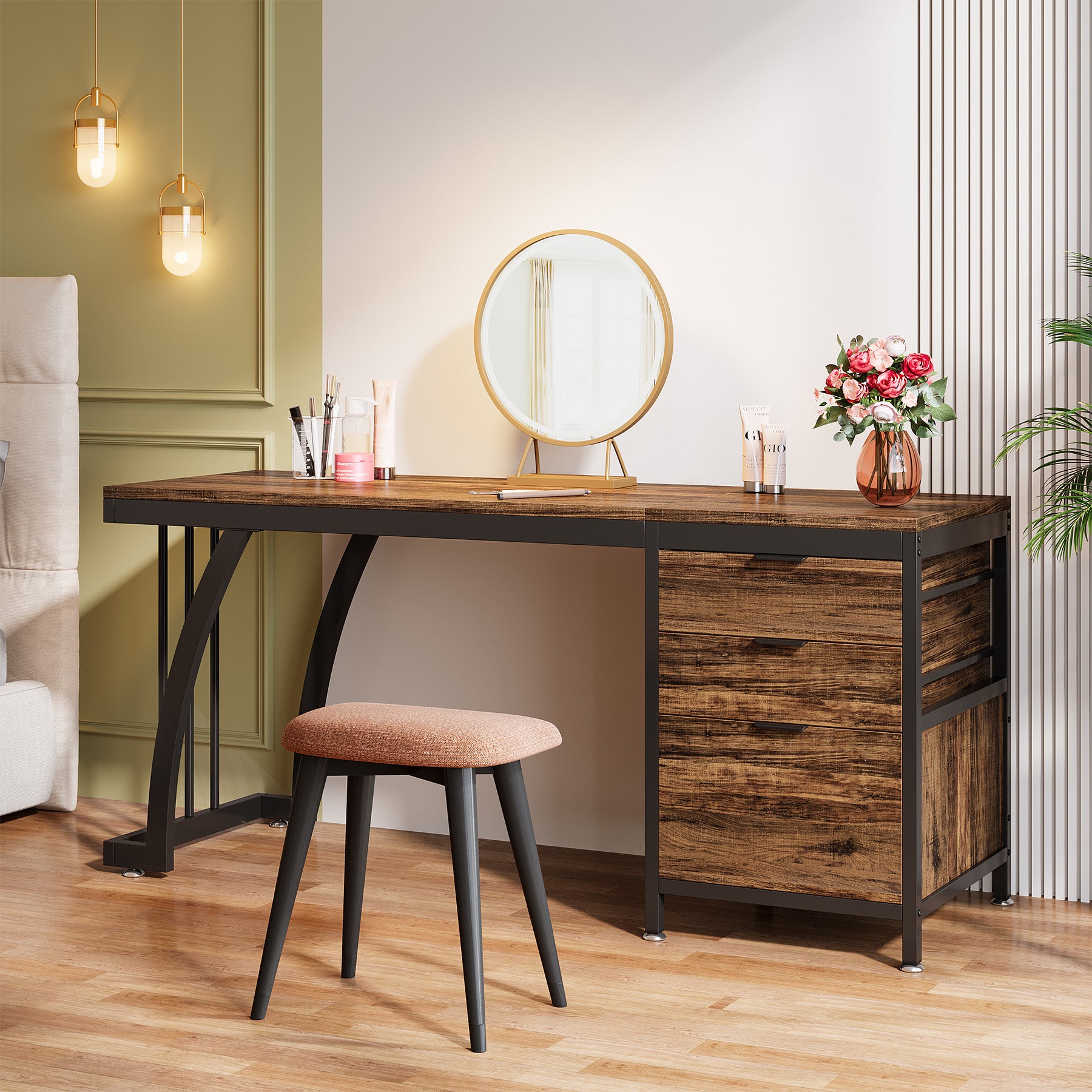 59" Makeup Vanity Desk Dressing Table with Reversible Drawers-Tribesigns 59" Makeup Vanity Desk Dressing Table with Reversible Drawers-Tribesigns