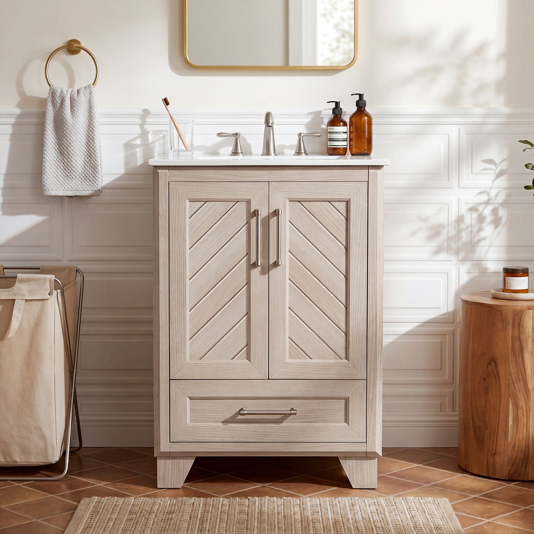 24" Bathroom Vanity, Modern Bathroom Cabinet with Sink & Carved Doors