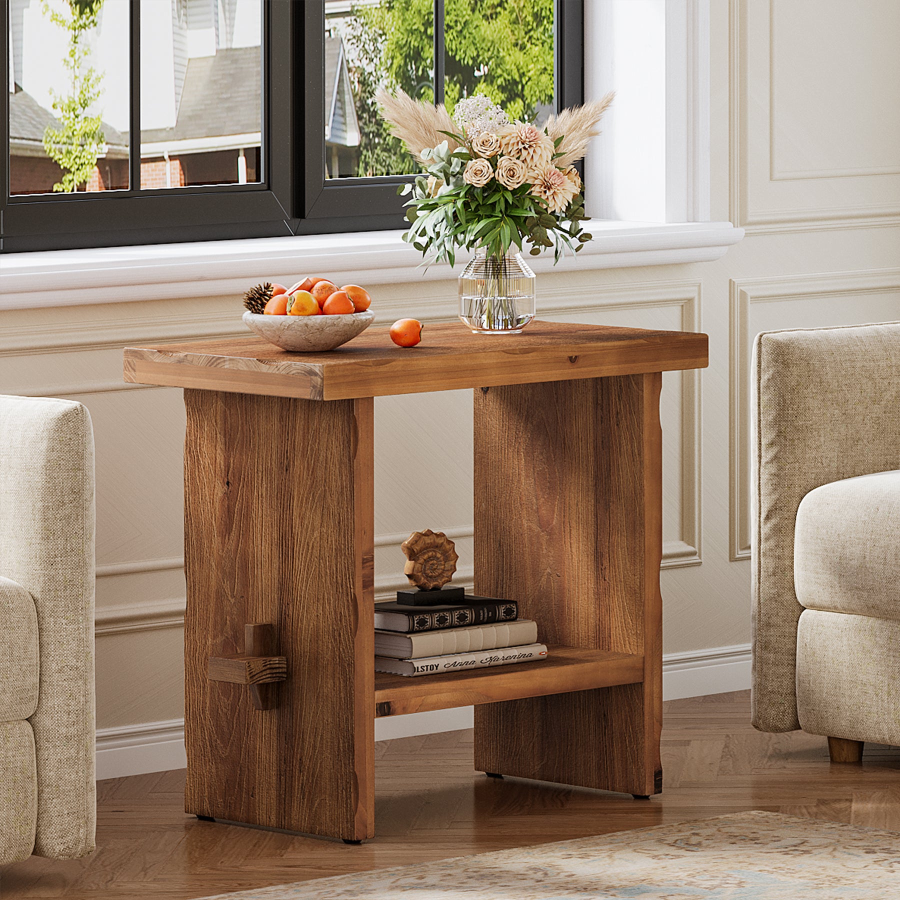 Tribesigns 23.62-Inch Solid Wood Side Table, Wooden End Table with Solid Base