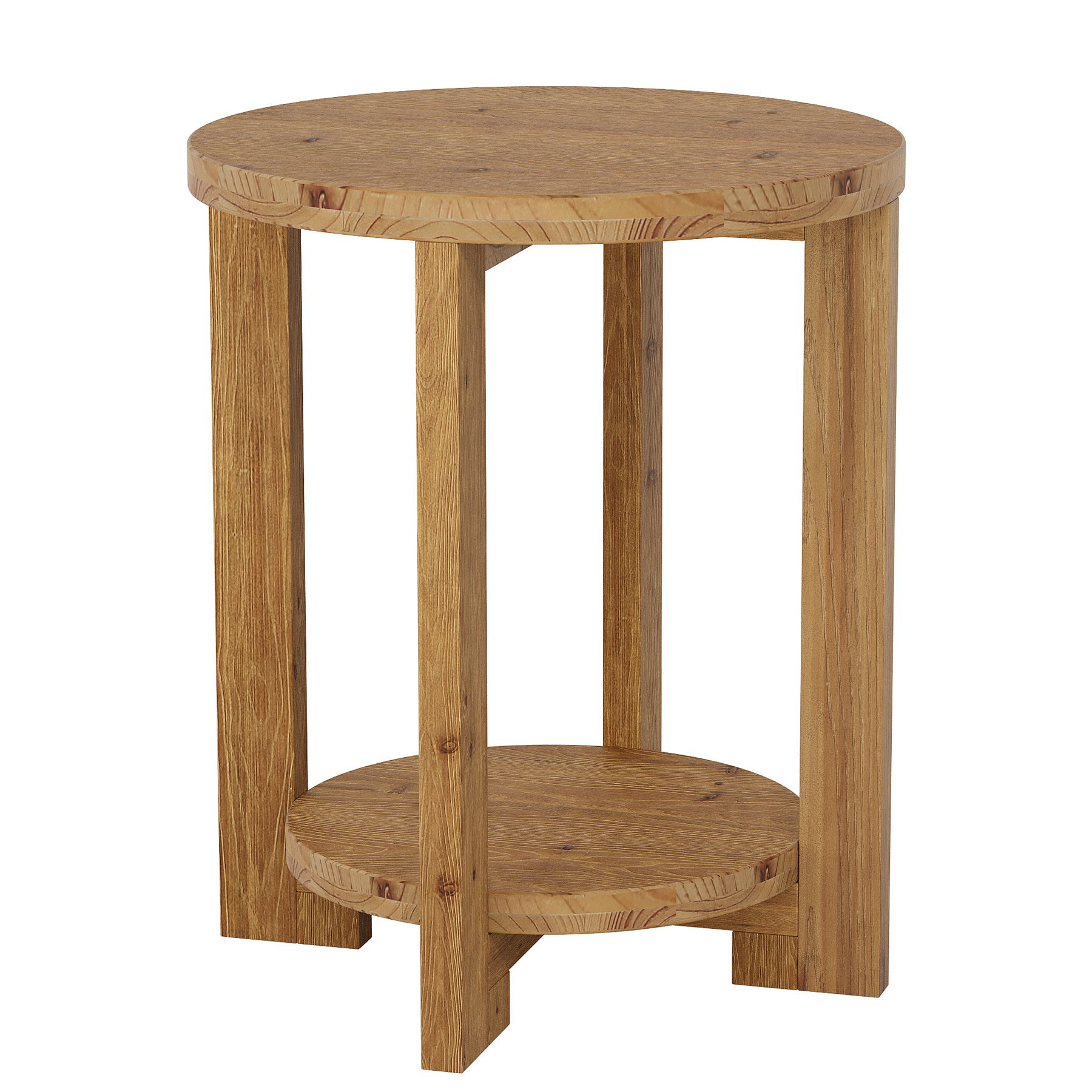 Tribesigns 2-Tier Round End Table, Wooden Accent Table