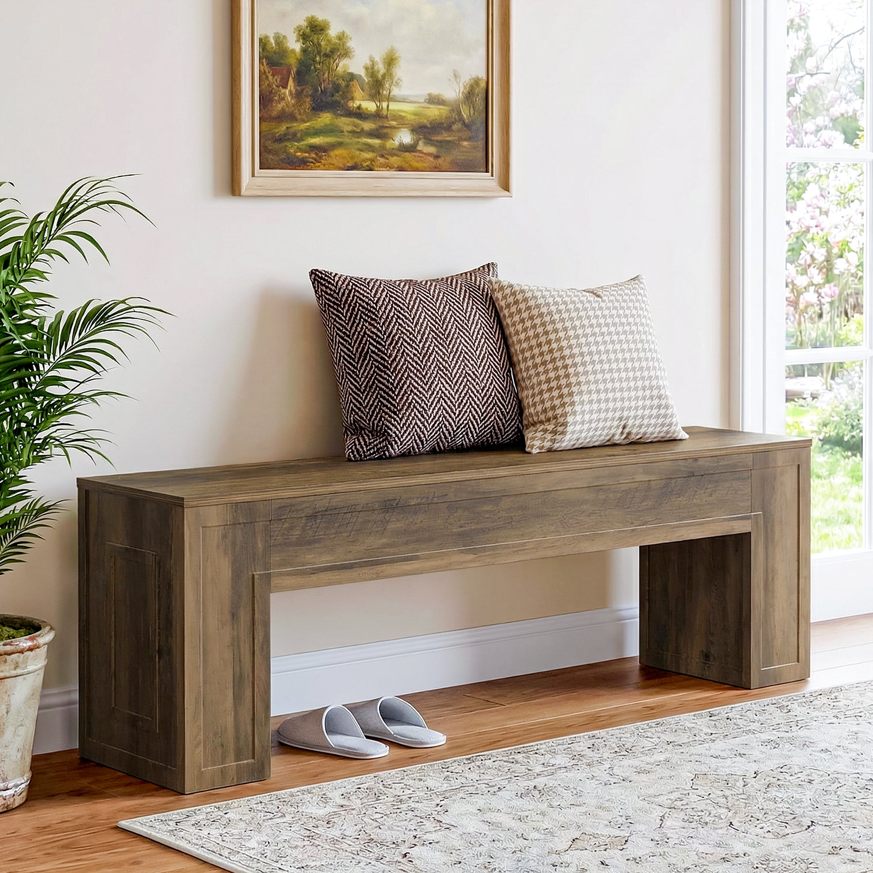 55" Entryway Bench, Indoor End of Bed Bench for Hallway