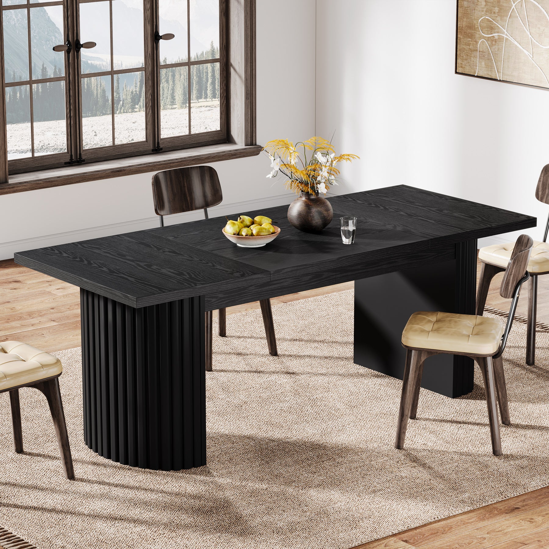 78.7" Dining Table, Farmhouse Kitchen Table With Dual Base