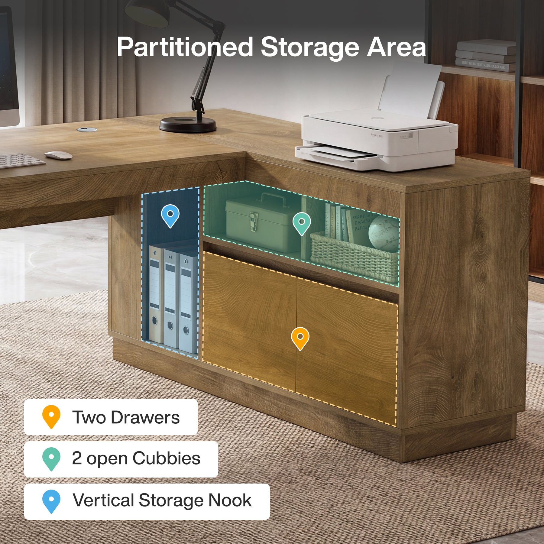 78.74" L-Shaped Executive Desk, Corner Computer Desk with Storage Cabinet for Home Office