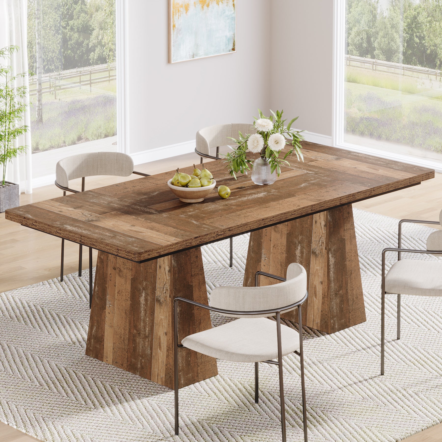 63" Dining Table, Farmhouse Wood Kitchen Table for 6 People