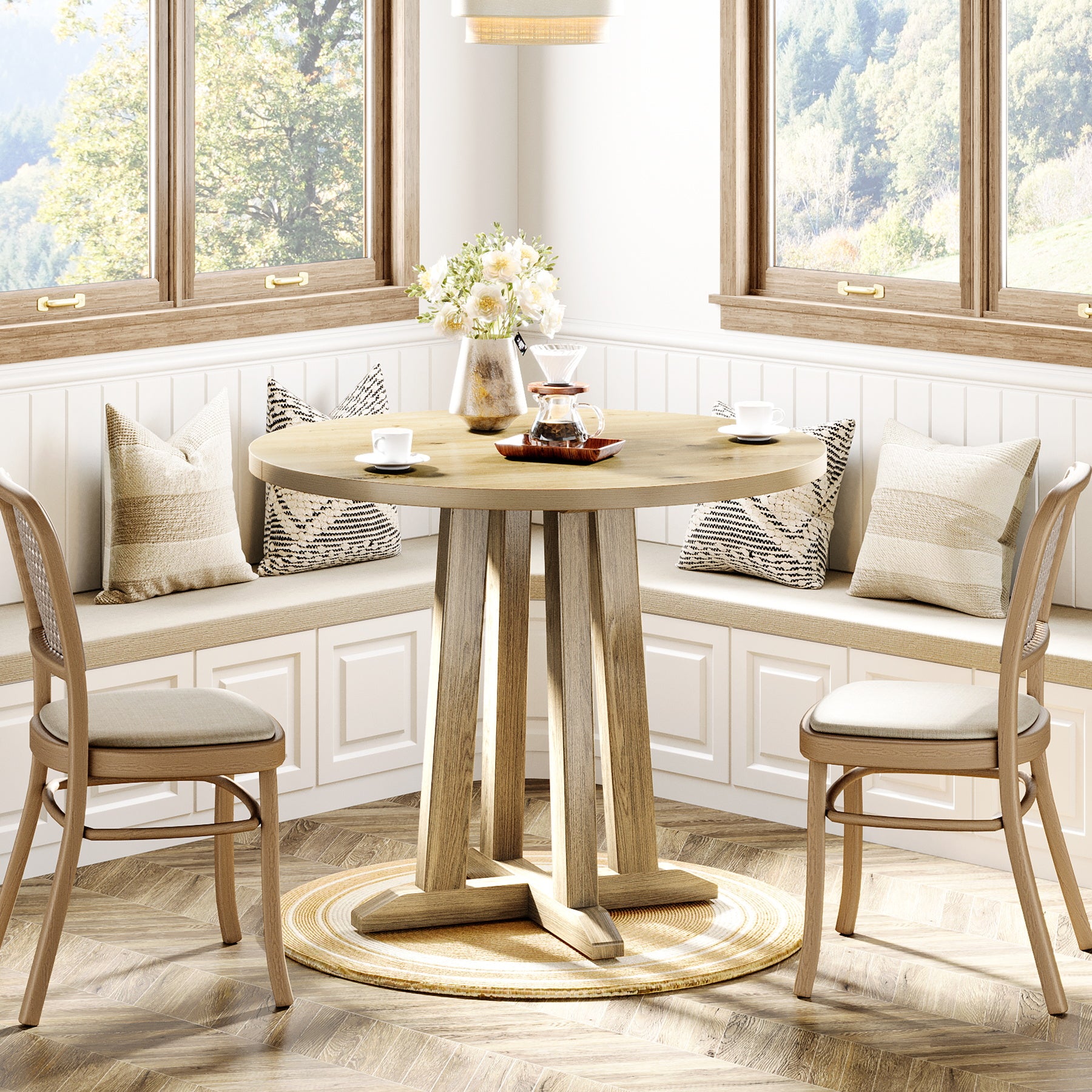 31.5" Round Dining Table, Small Kitchen Table with Sturdy Base for 2-4