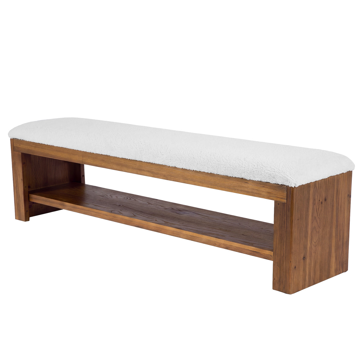 63" Solid Wood Entryway Bench with Cushion and Storage, Upholstered Shoe Bench for Hallway