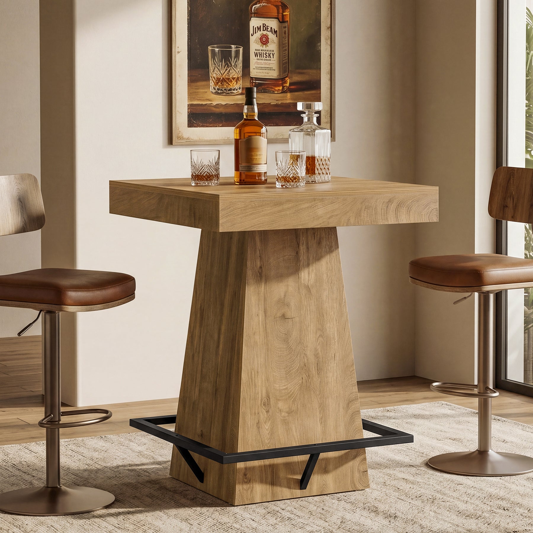 Tribesigns 37.4" Square Bar Table, Pub Table with Footrest for Dining Room