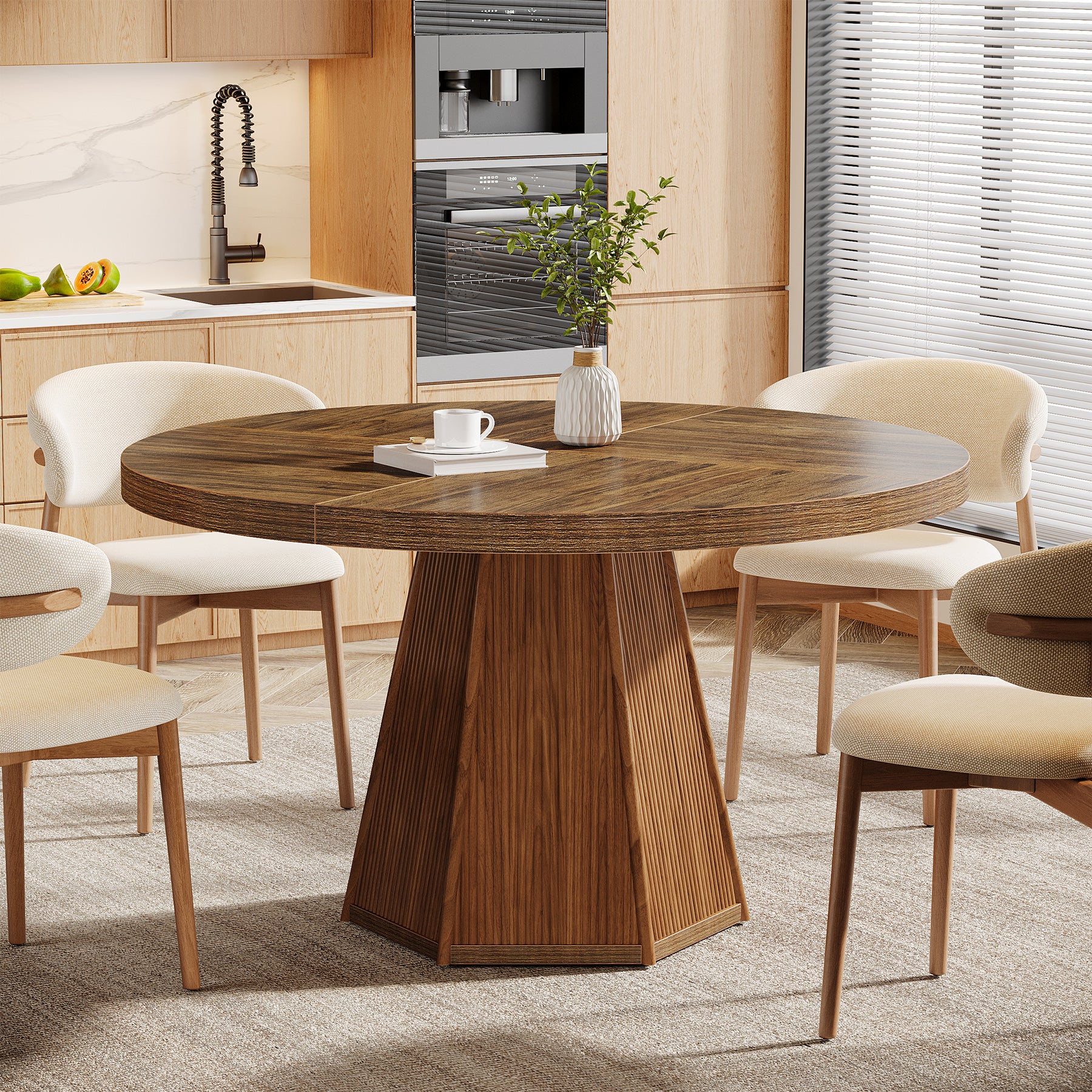 47" Round Dining Table, Farmhouse Kitchen Dinner Table for 4