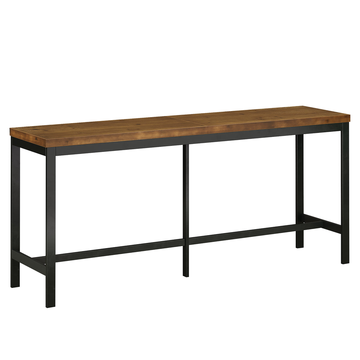 79" Solid Wood Bar Table, Rectangular High Top Table with Metal Footrest for Home Kitchen