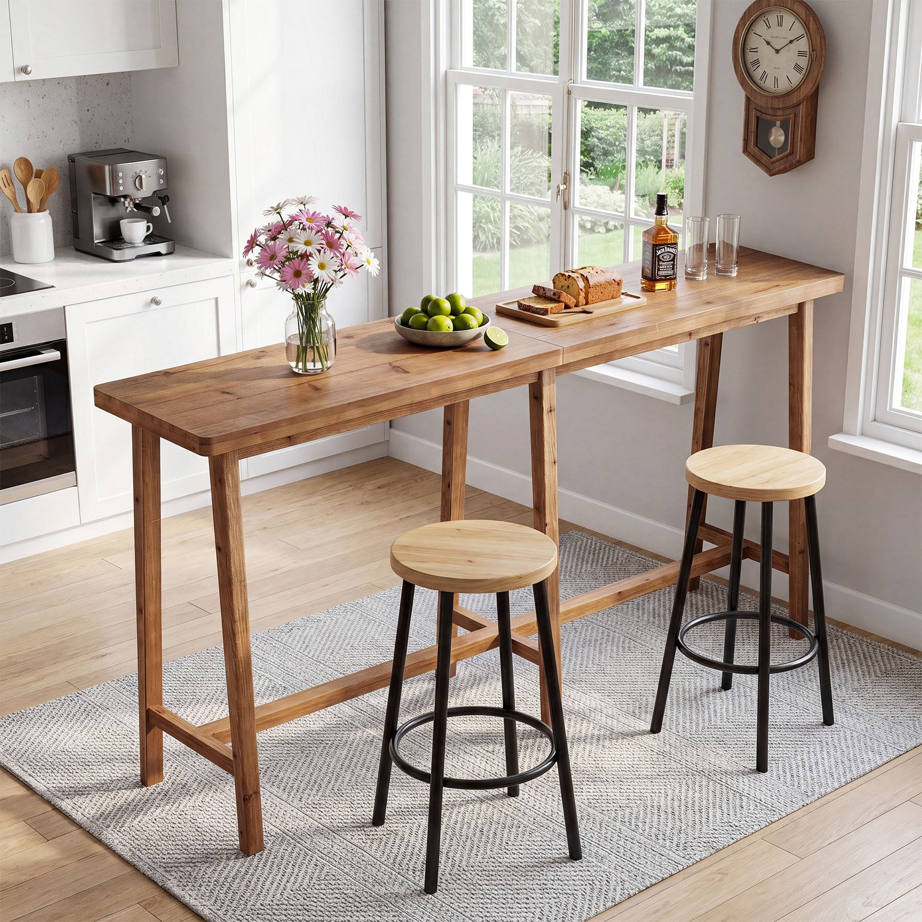 78.7" Solid Wood Bar Table, Rectangular Counter Height Pub Table for Dining, Kitchen