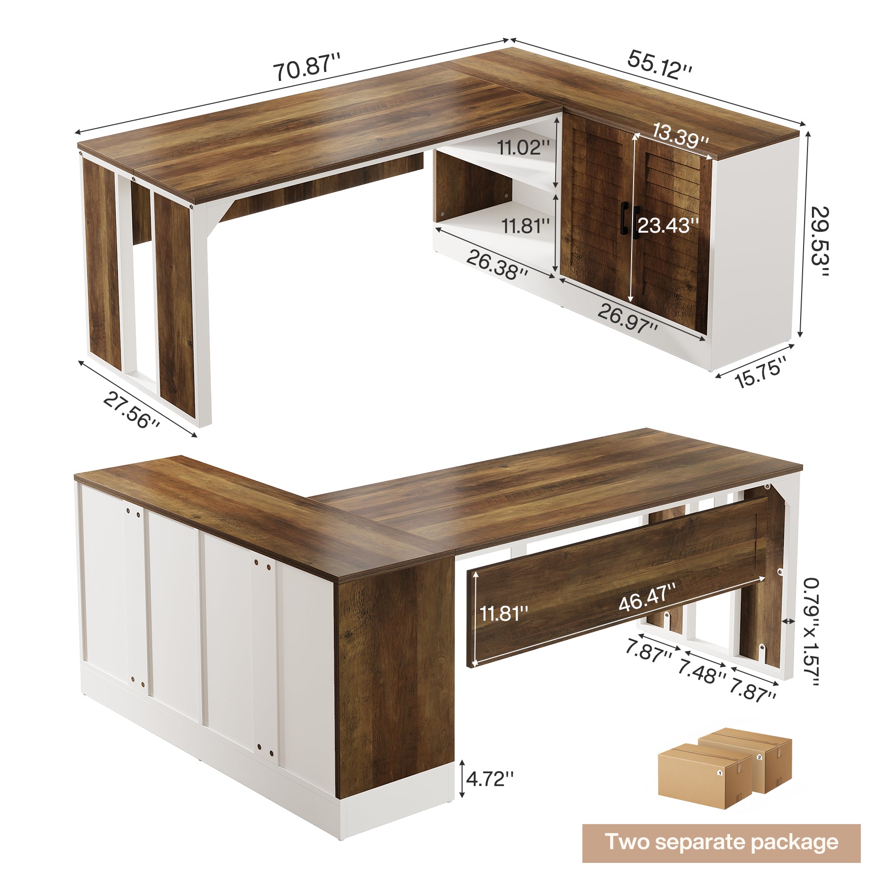 L - Shaped Executive Desk, 70.87" Office Desk with Storage Cabinet Tribesigns